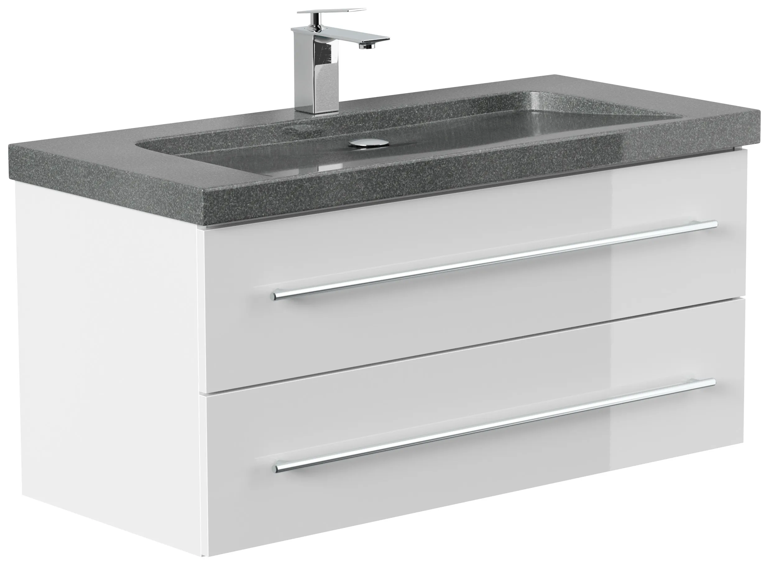 Badmöbel Granit G654 YAMO 100 cm 1 Hahnloch SoftClose weiß hochglanz