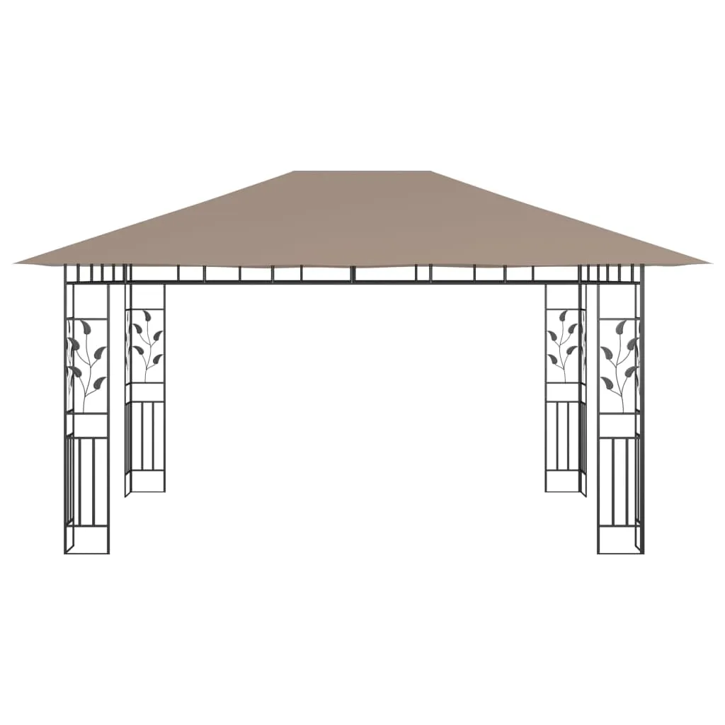 Pavillon 4x3x2,73 m Taupe mit Stahlrahmen und Solar-Lichterkette