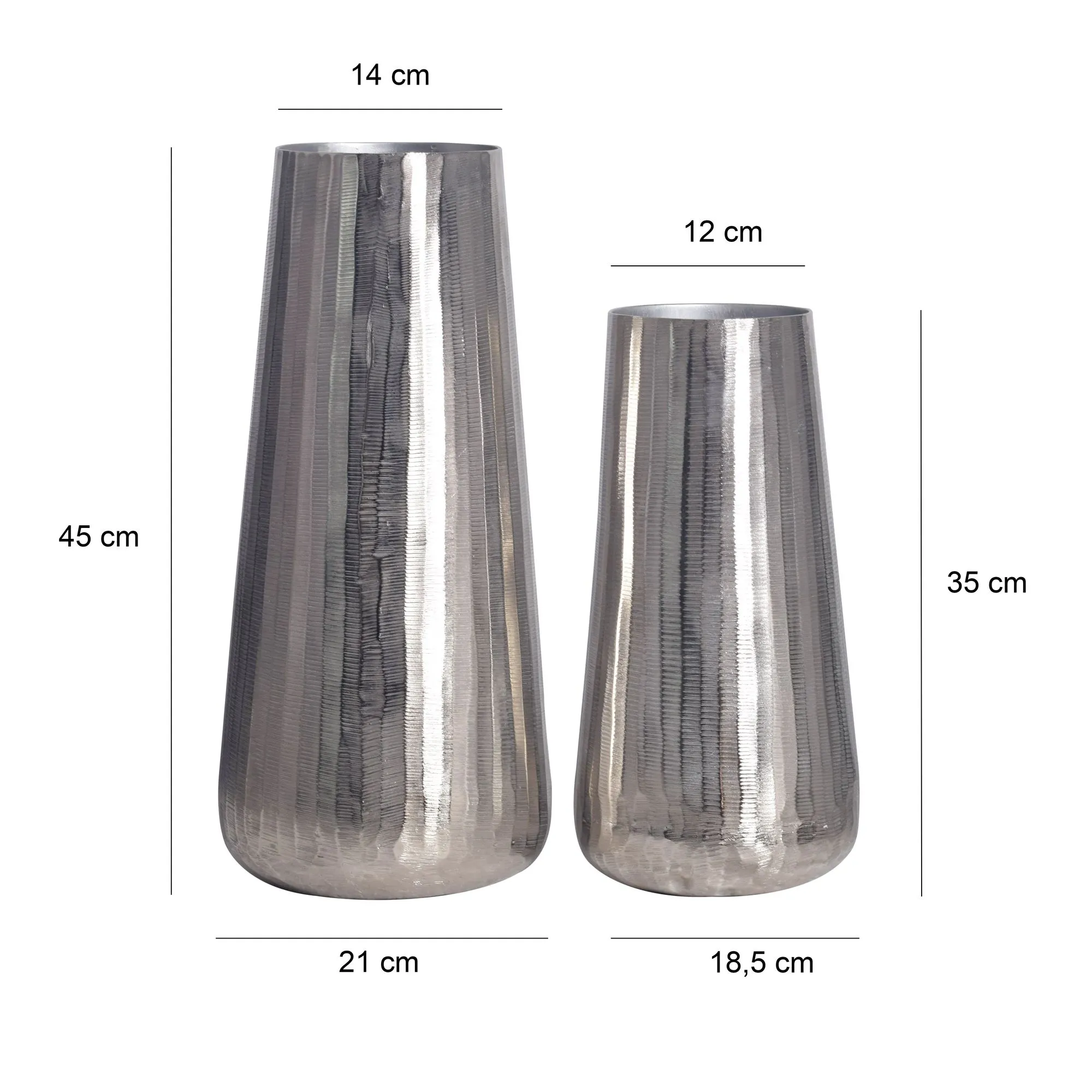 Deko Vase 2er Set Aluminium Silber Rund Blumenvase Modern