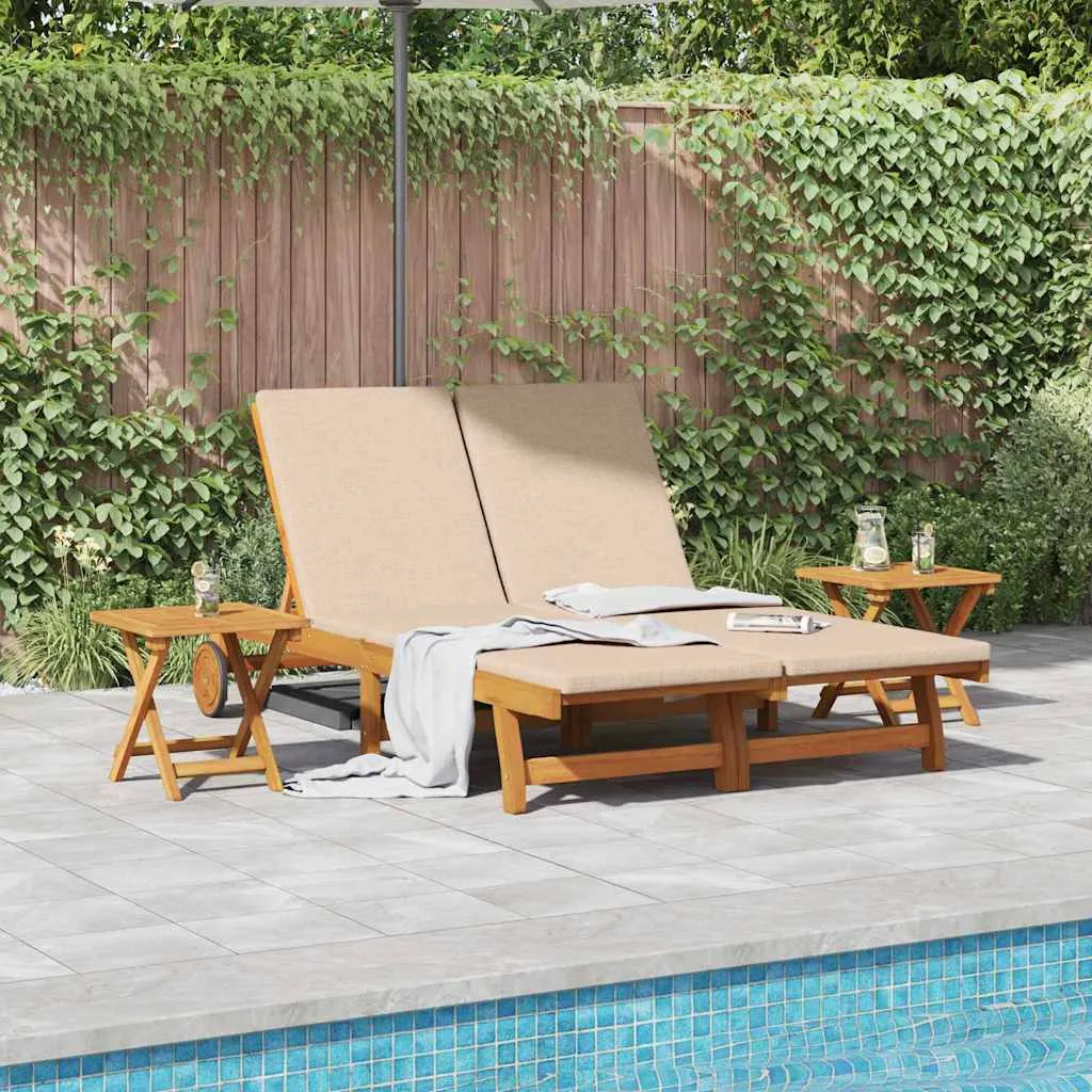 Moderne Sonnenliege aus Echtholz Beige 199x63x85 cm mit Kaffeetischen
