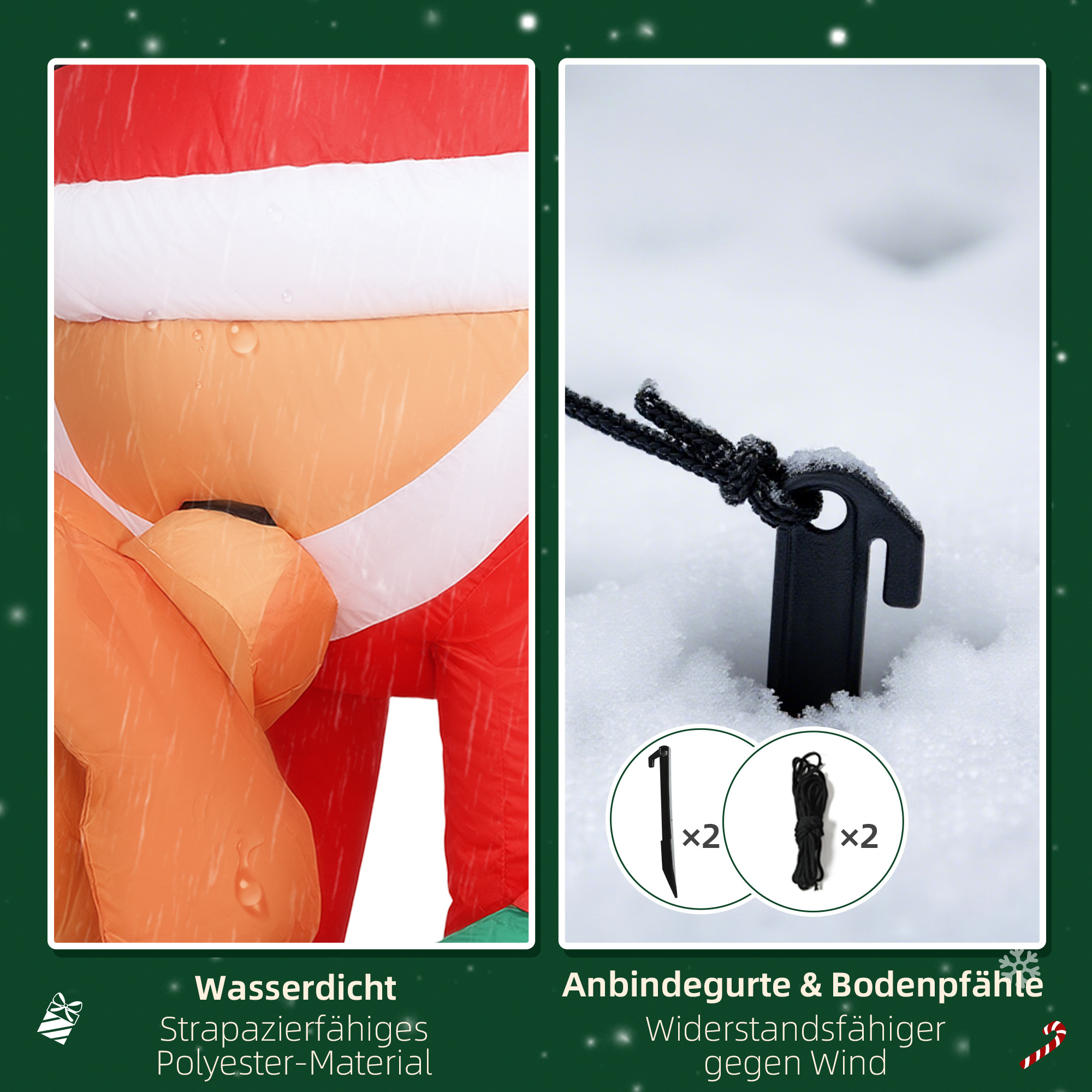 Aufblasbare Weihnachtsdeko Weihnachtsmann mit Hund, 214 cm, Rot