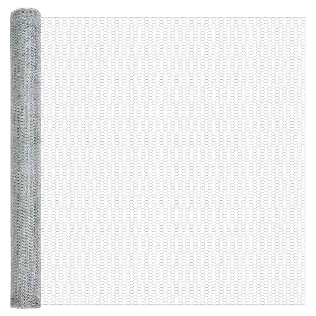 Outdoor-Hexagon-Zaun mit Betonbasis 25 x 1,4 m Silber Netz