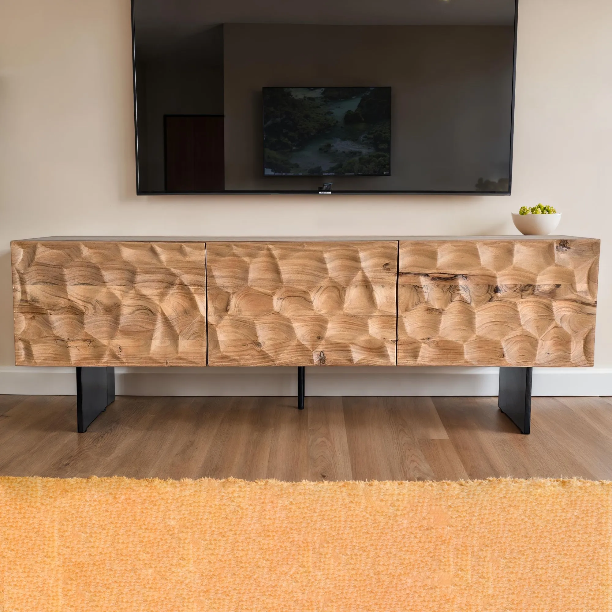 Lowboard Akazie Massivholz 160x56x37 cm TV-Kommode mit drei Türen