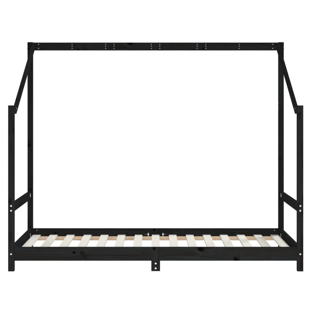 Kinderbett aus massivem Kiefernholz Schwarz 195,5 x 95,5 x 158 cm