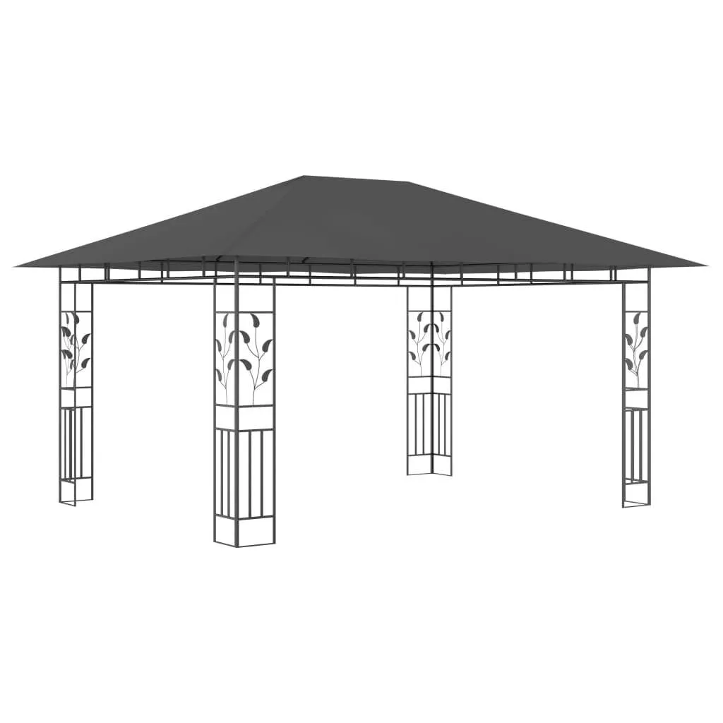 Pavillon Anthrazit 4 x 3 x 2,73 m mit Solar-Lichterkette und Moskitonetz