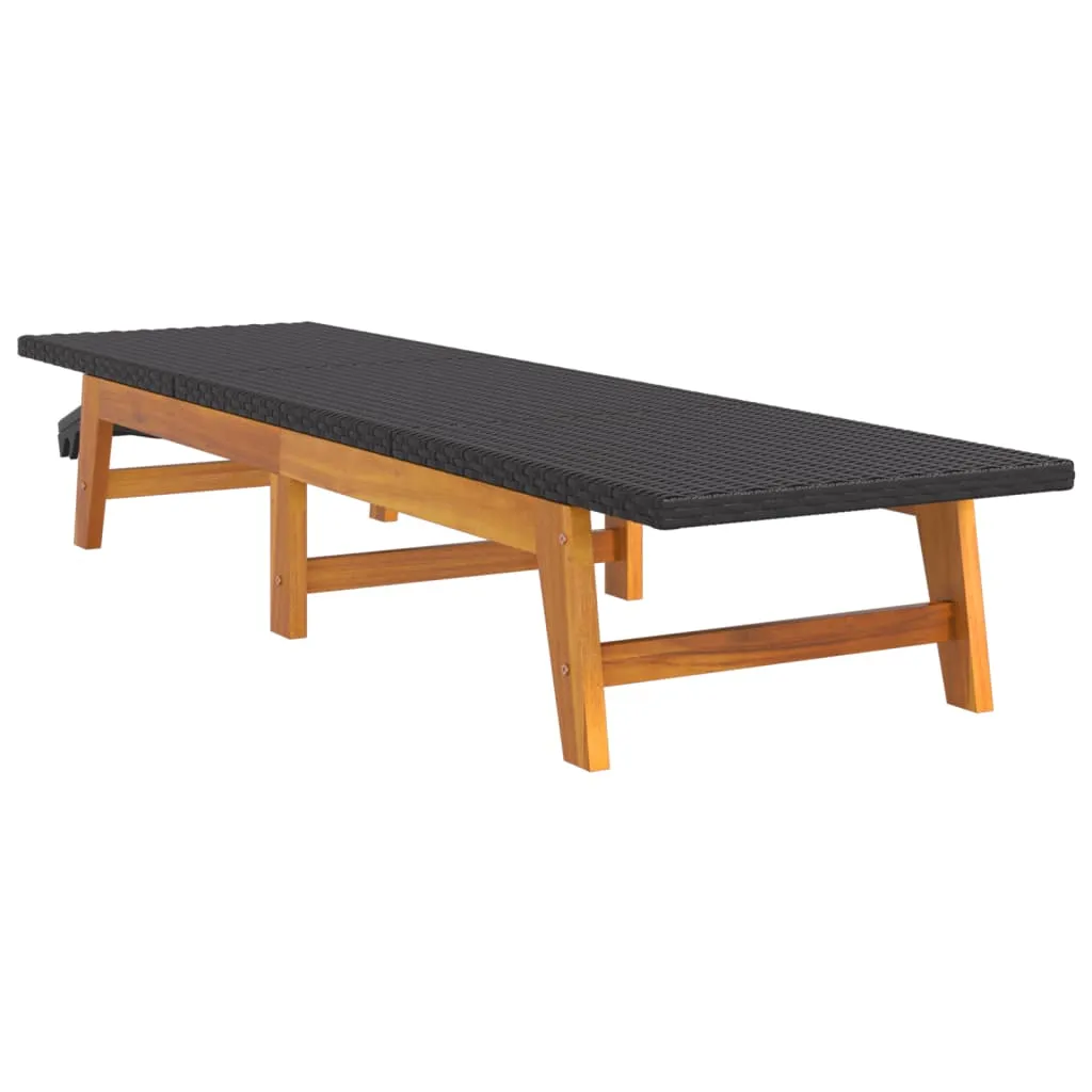 Sonnenliege aus Echtholz und PE-Rattan 200x54x87 cm Schwarz Braun