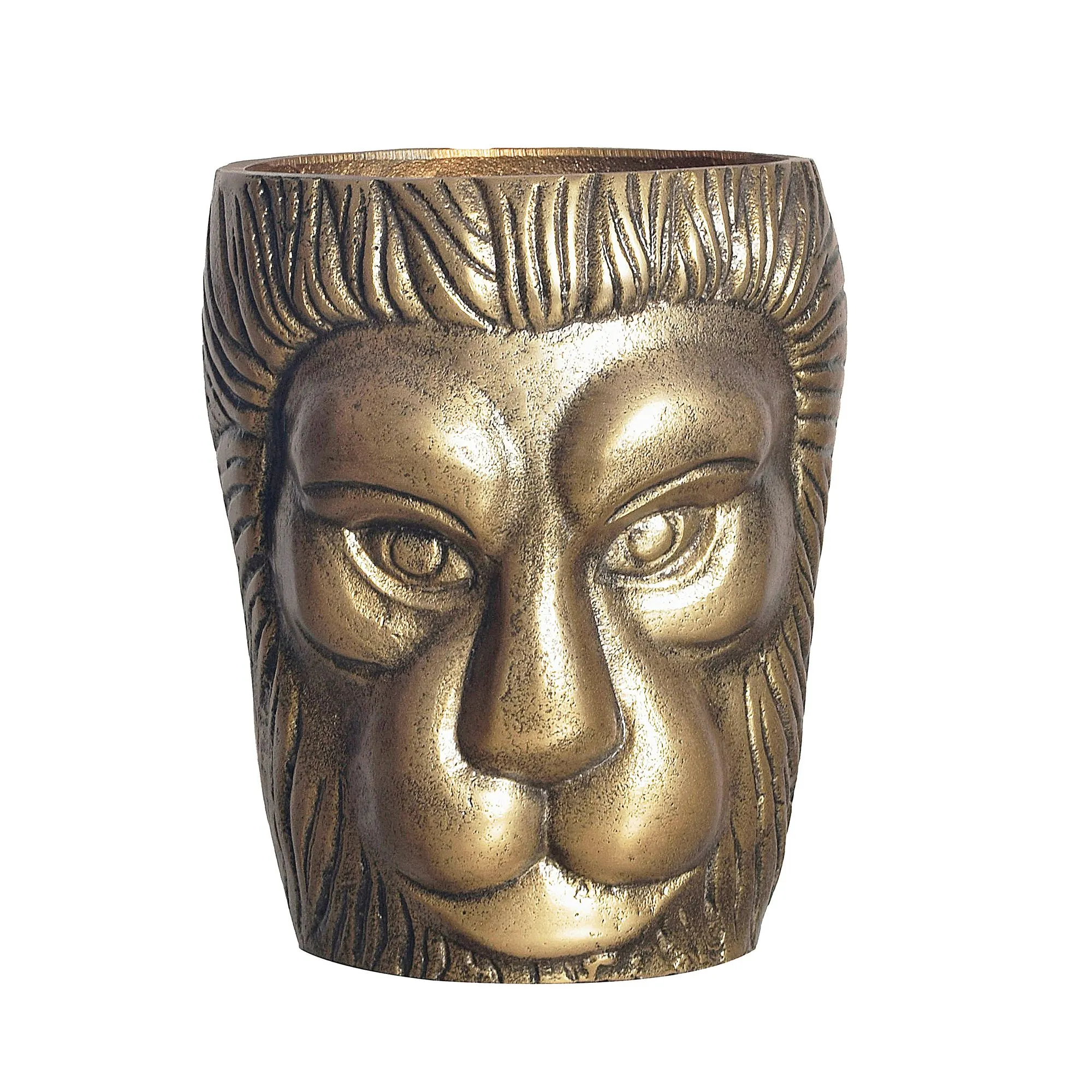 Deko Vase Löwenkopf 21 cm Aluminium Gold Blumenvase Modern Klein