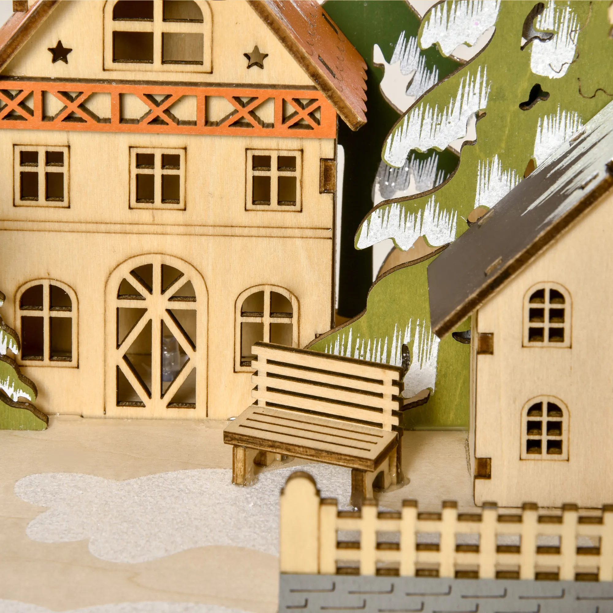 Adventskalender Weichnachtsdekoration Weihnachtsdeko, 24 Schubladen, LED-Lichter, 39 cm x 9 cm x 42 cm, Weiß + Grün