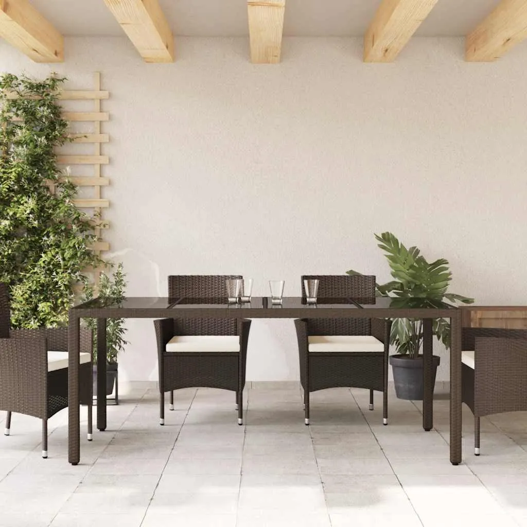 Brauner Gartentisch mit Glasplatte 190 x 90 x 75 cm