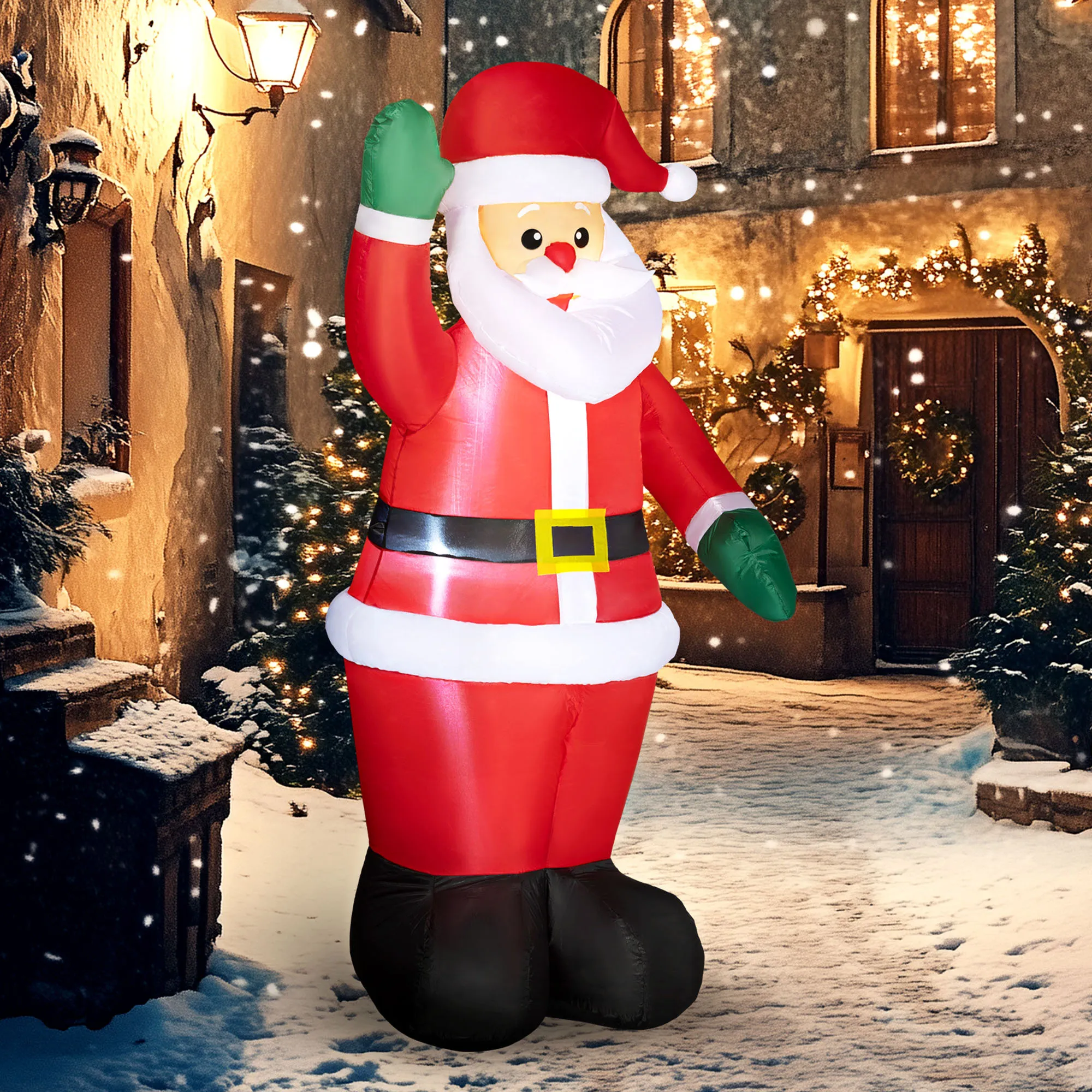 Weihnachtsmann, 1,84 m groß, mit LED-Beleuchtung, selbstaufblasende Gartendeko