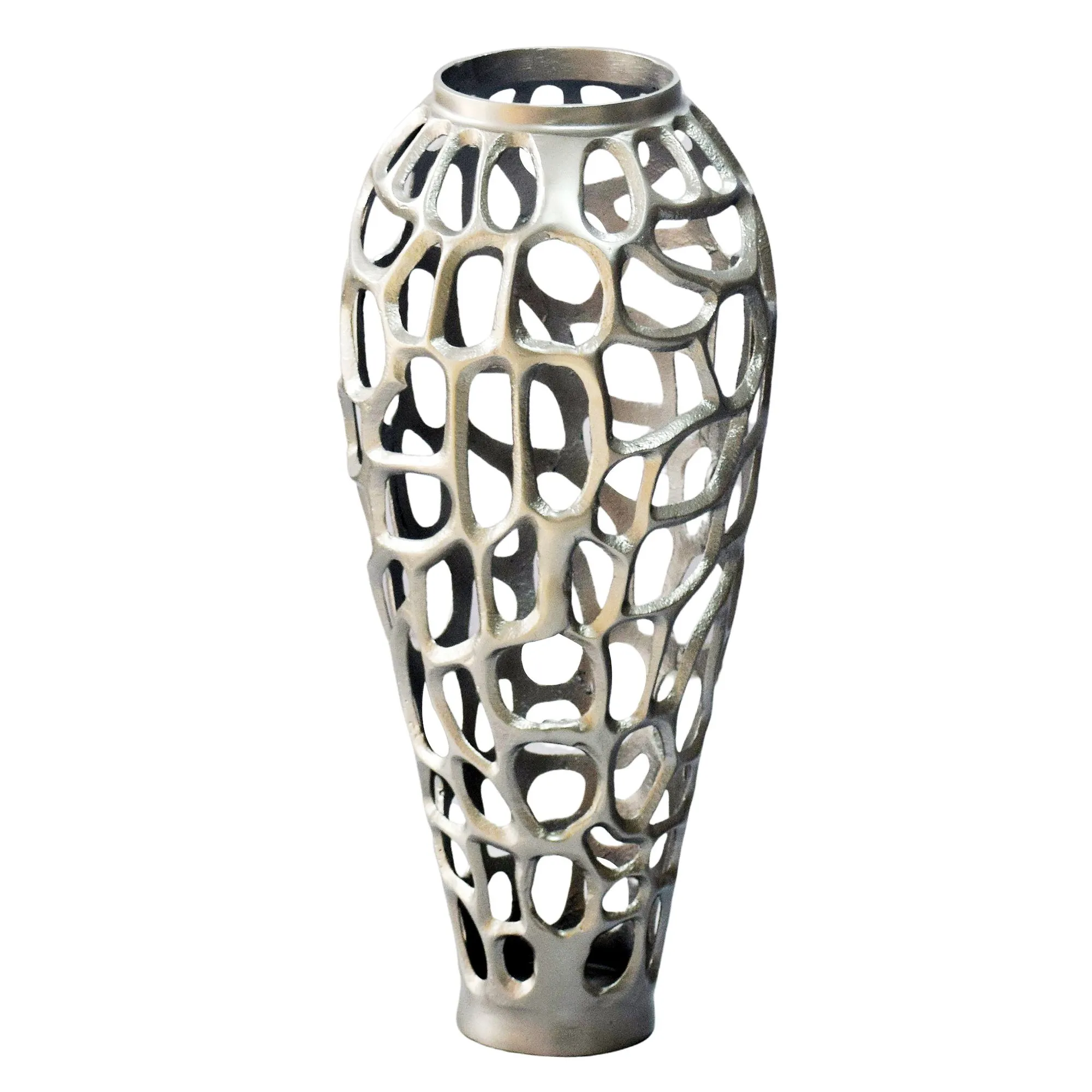 Dekovase Aluminium 45cm Silber - Design Blumenvase Groß - Metallvase Modern - Bodenvase rund für Trockenblumen - Standvase Hoch - Wohnzimmer Deko - Wohndeko Handmade