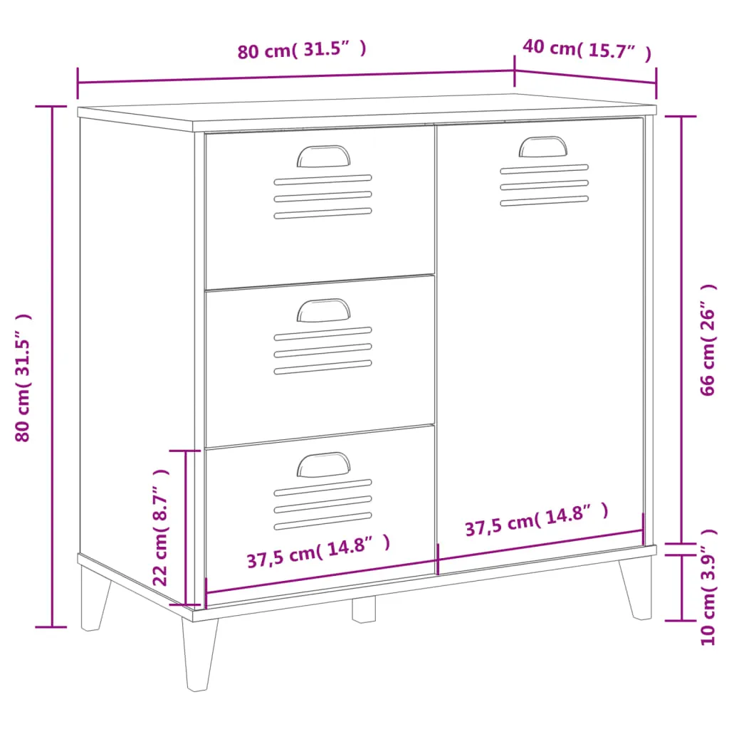 Klassisches Sideboard in Weiß, 80 x 40 x 80 cm