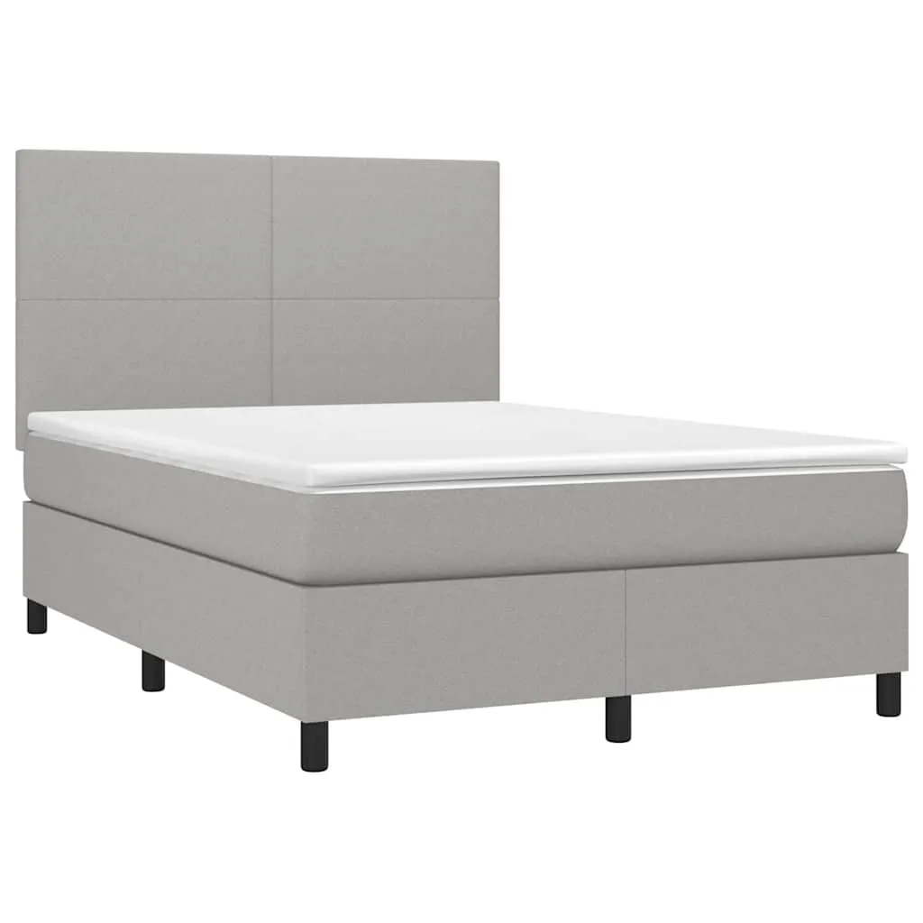 Boxspringbett mit Matratze, LED-Leiste, Hellgrau, 140x200 cm