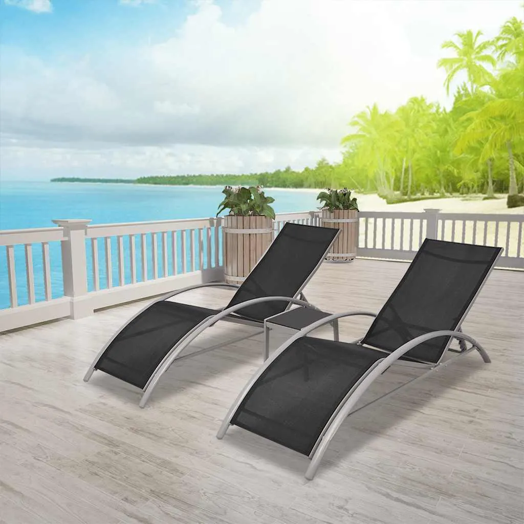 Aluminium Gartenliegen-Set 156x60x89 cm Schwarz/Silbergrau mit Tisch
