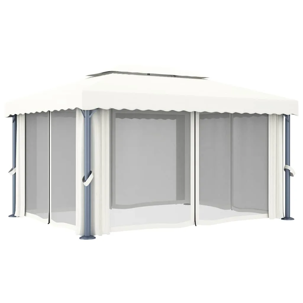 Pavillon Cremeweiß 4 x 3 m mit Doppeldach und Solar-Lichterkette