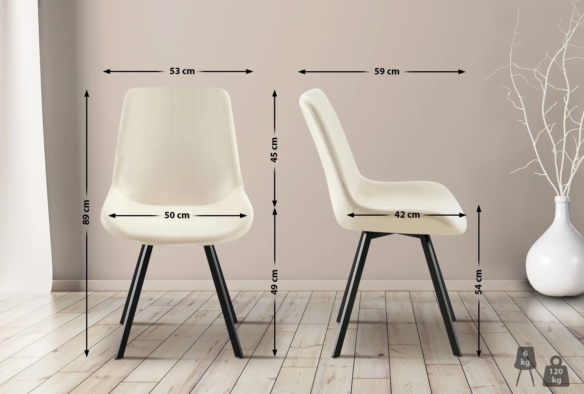 Esszimmerstuhl Lewes Drehstuhl 89x53x59 cm creme