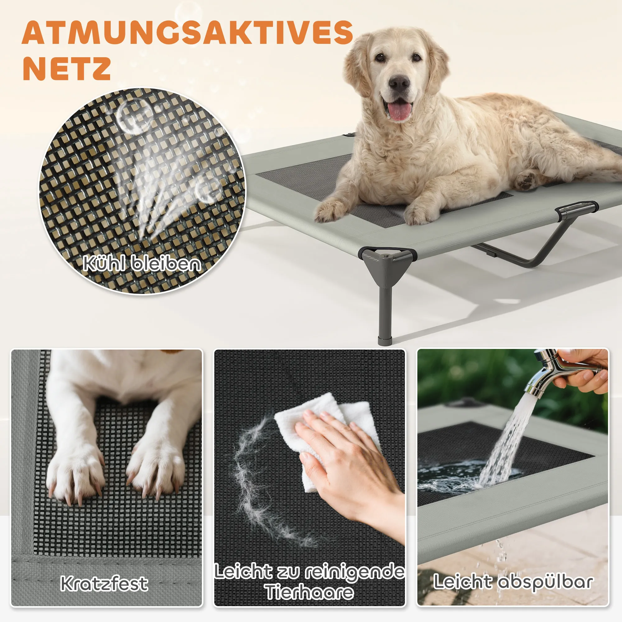 Outdoor Hundeliege 106x76 cm in Hellgrau+Schwarz