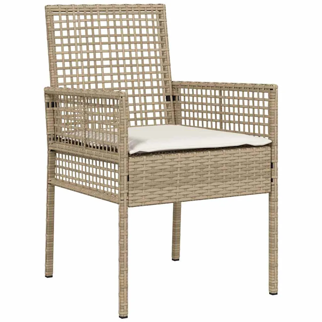 Garten-Esszimmer-Set Poly-Rattan Beige mit 1 Tisch, 2 Stühlen, 2 Kissen