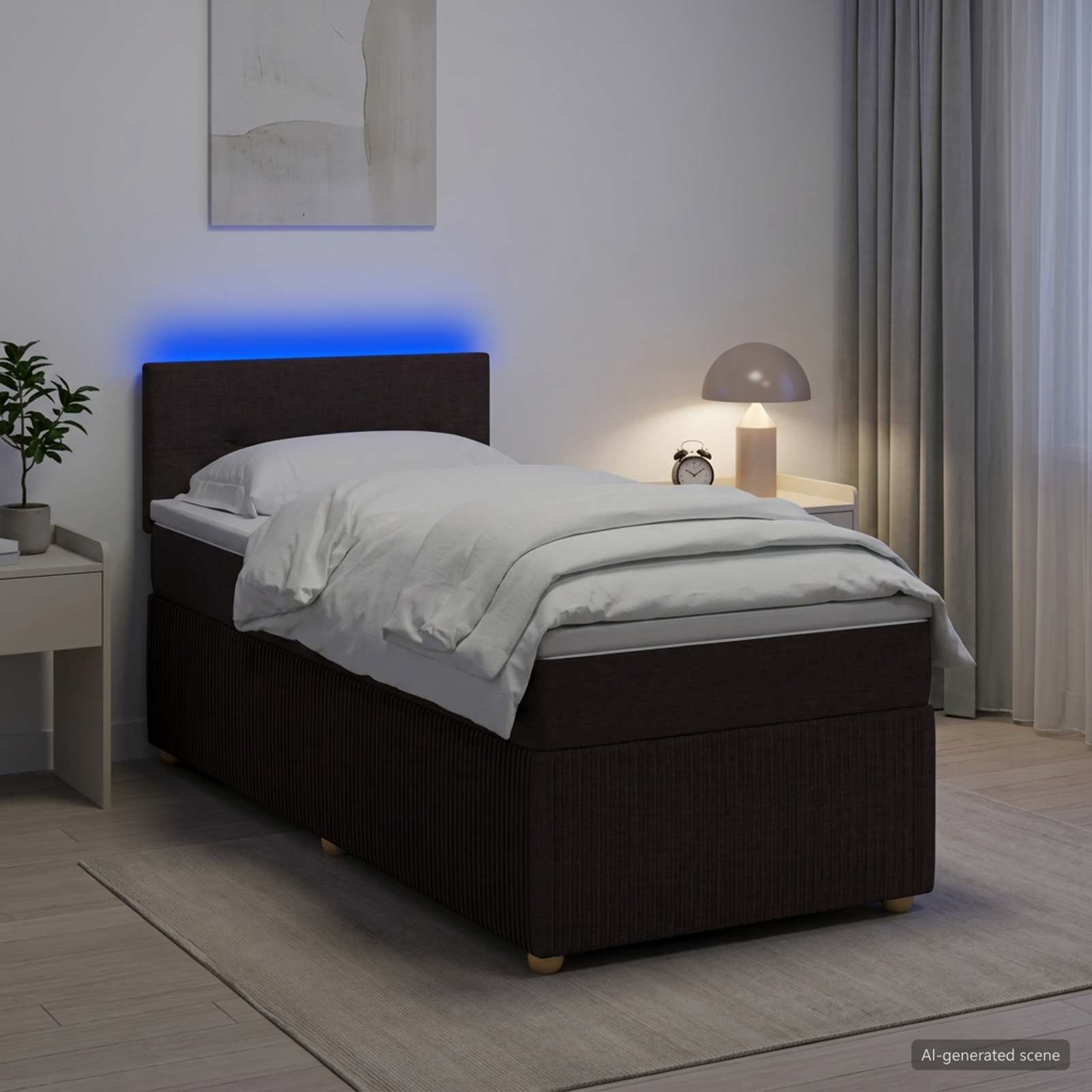 Boxspringbett mit Matratze, LED-Beleuchtung, 80x200 cm, Braun