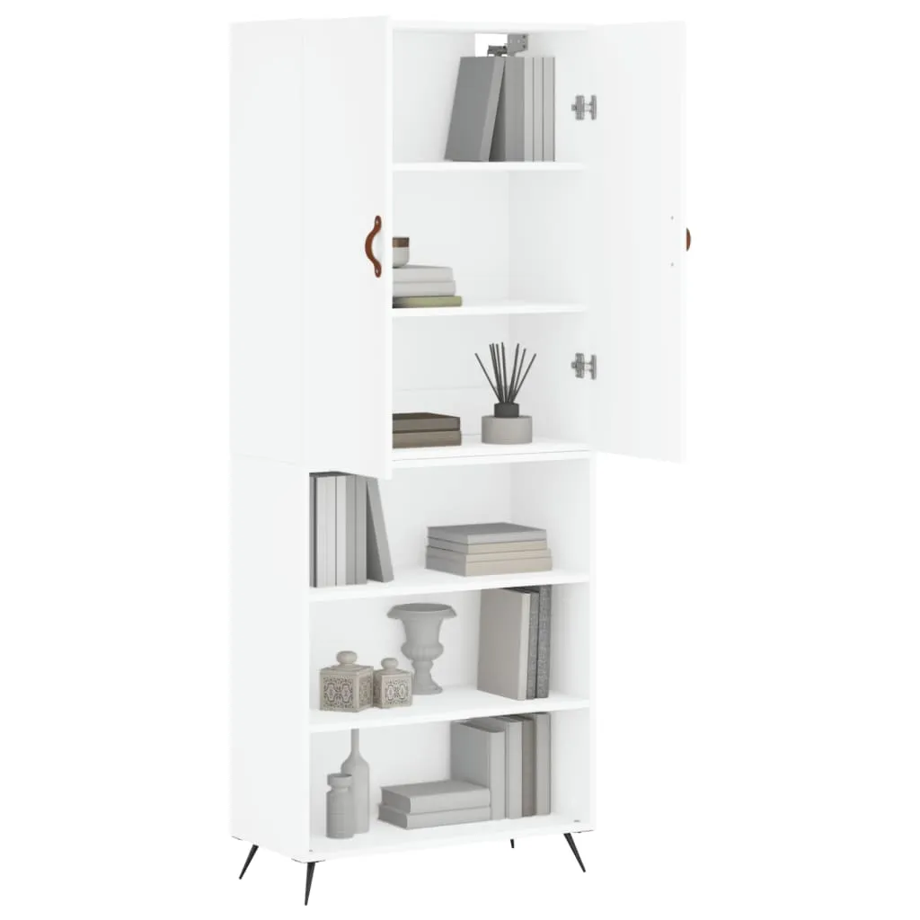 Weißes Highboard aus Holzwerkstoff mit Metallfüßen 69,5 x 34 x 180 cm