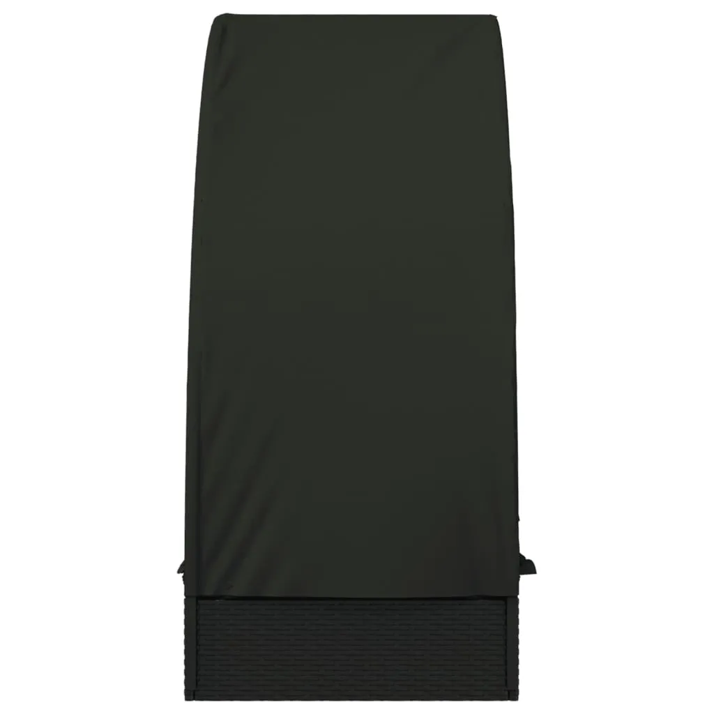 Sonnenliege mit Dach 211x57x140 cm Schwarz aus PE-Rattan und Stahl