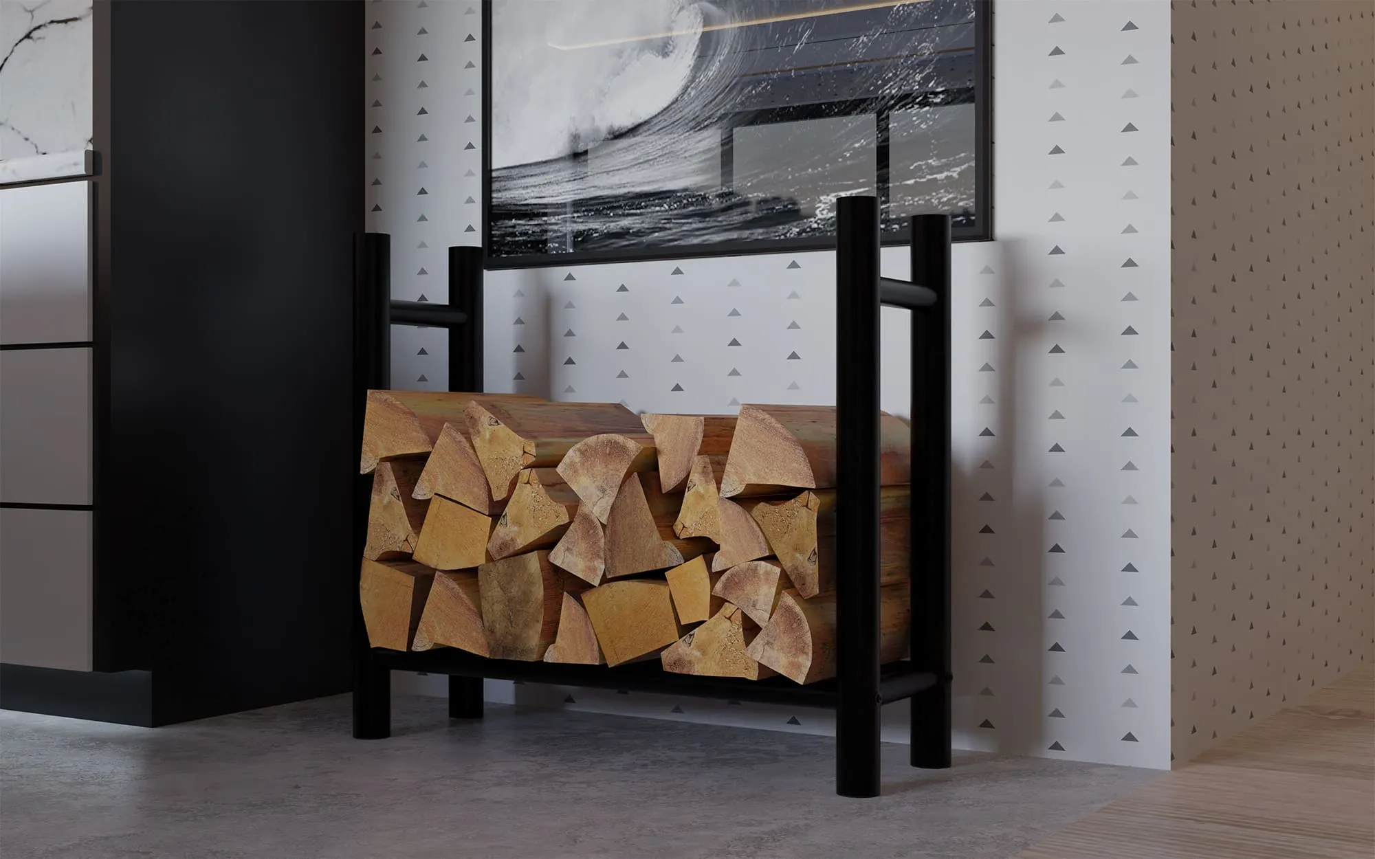 Kaminholzständer Medya 30x80x80 cm schwarz
