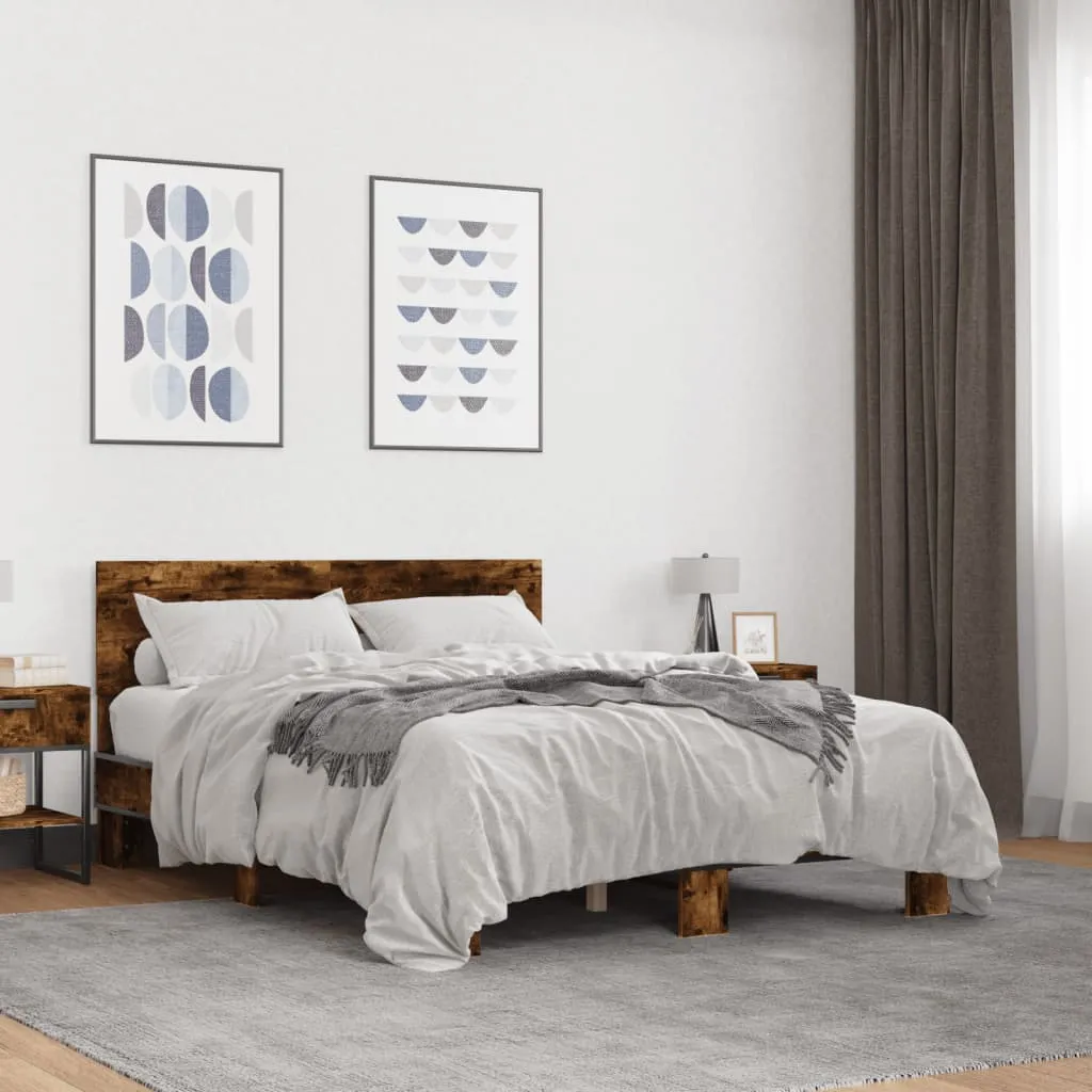 Bettgestell aus Holzwerkstoff und Metall 194,5x143x81 cm Räuchereiche
