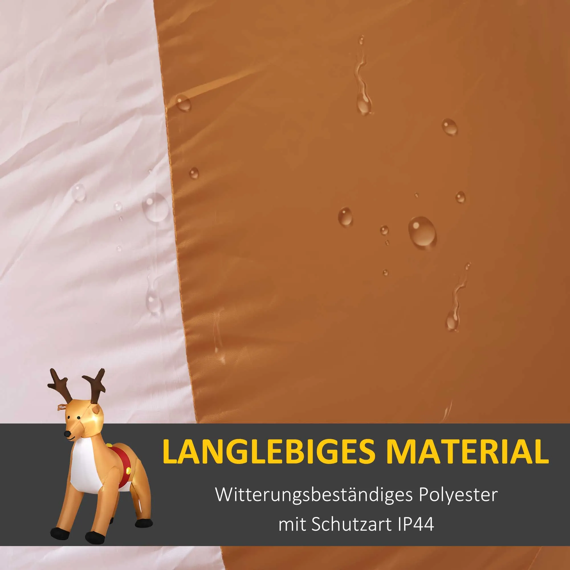Aufblasbares Rentier, 1,8 m, LED-Lichter, Zubehör, automatisches Aufblasen, Gelb