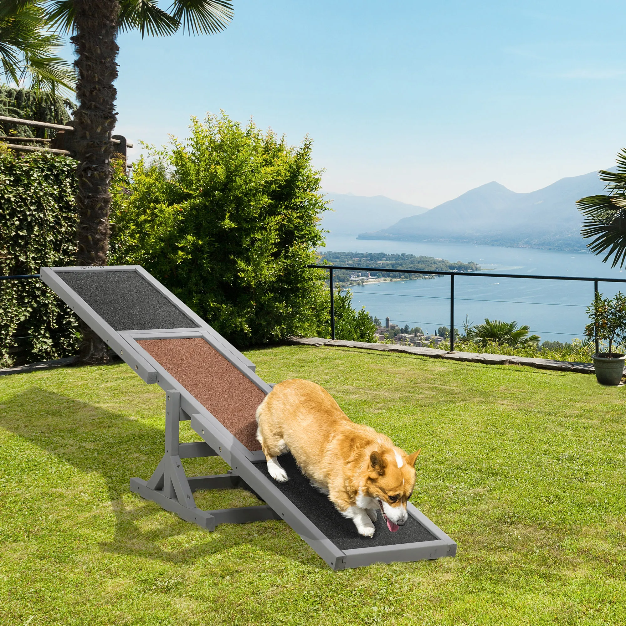 Hundewippe Agility aus Tannenholz, rutschfest, 180x30x30 cm, Grau