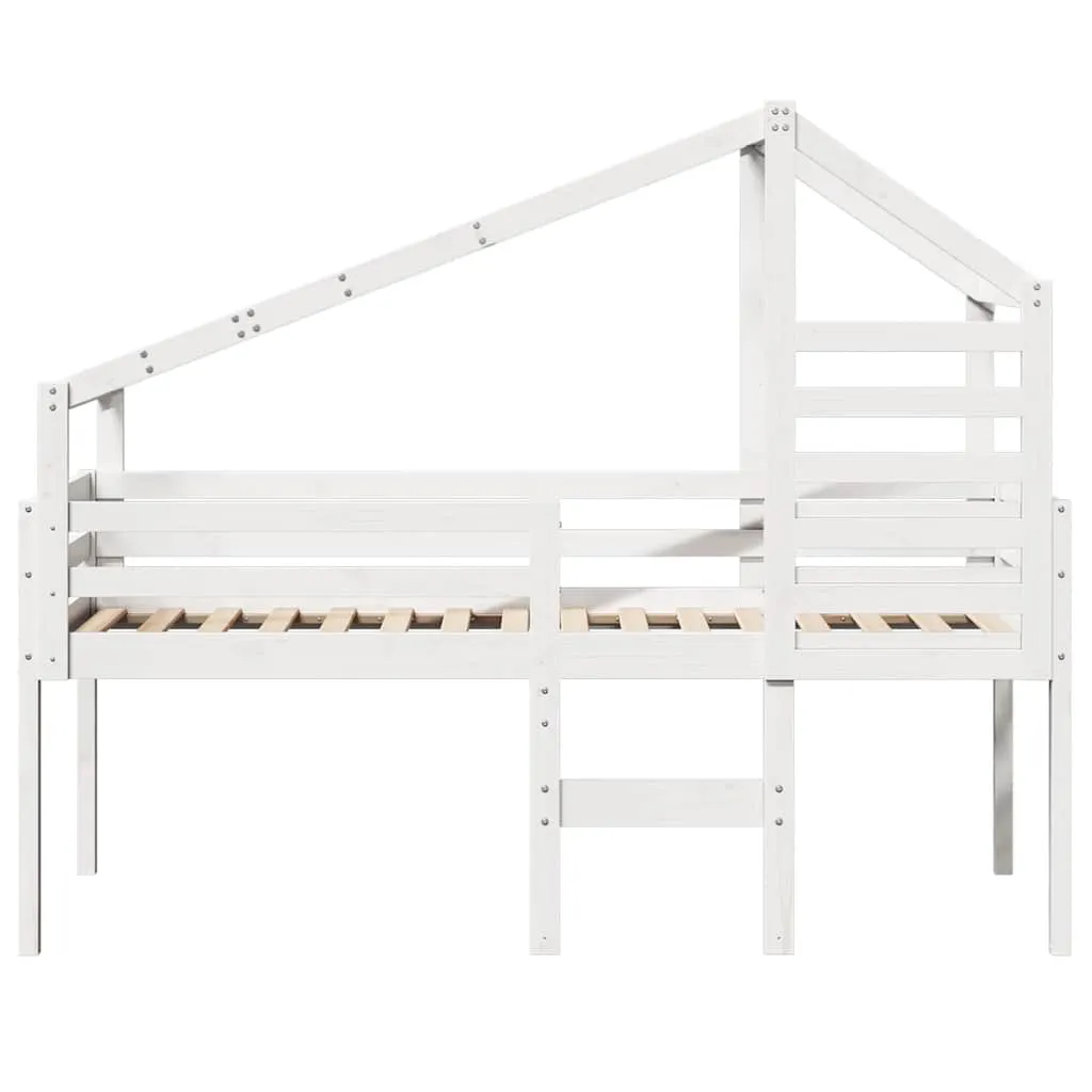 Hochbett mit Dach Weiß 90x190 cm Massivholz Kiefer