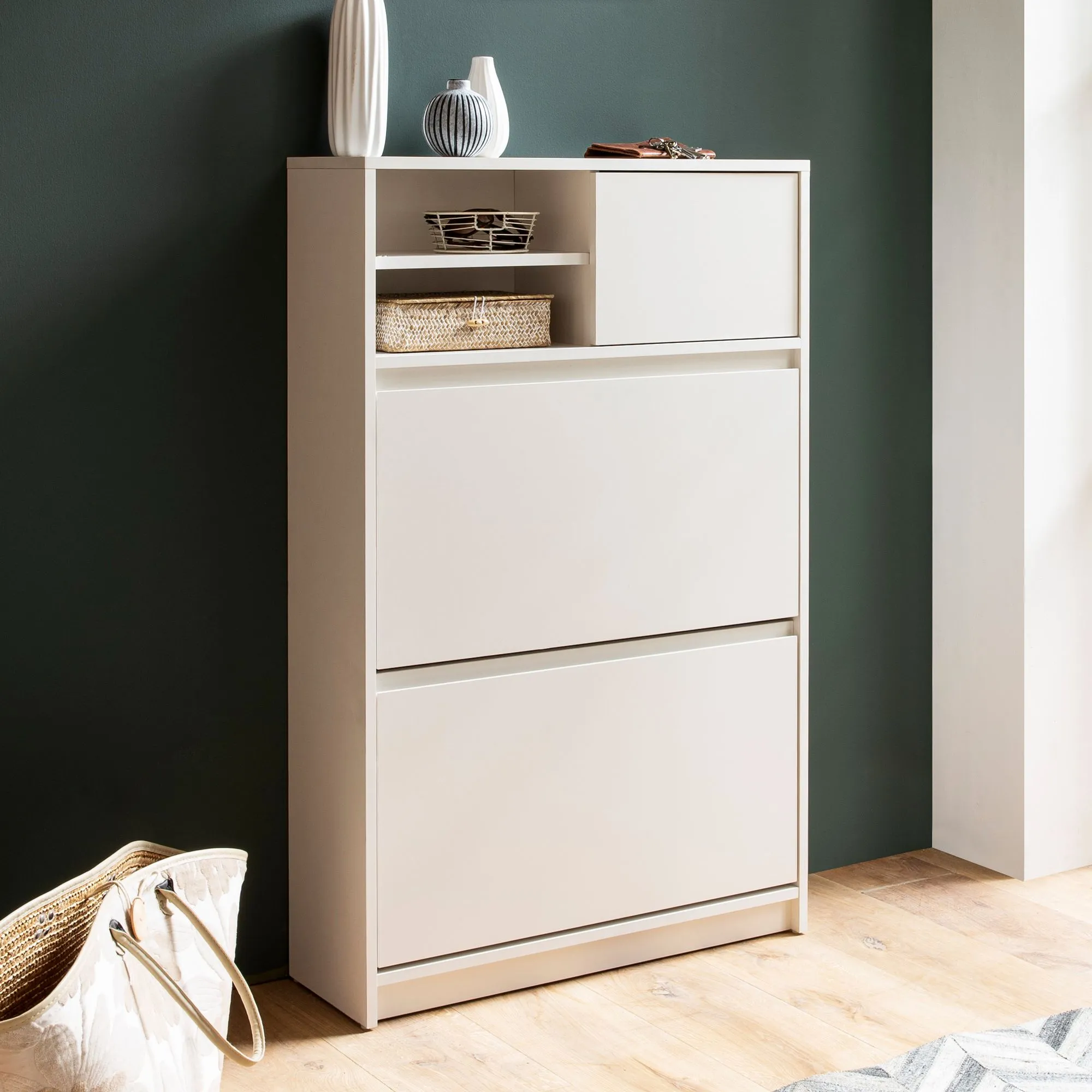 Schuhschrank Weiß 71x110x24 cm Schuhkipper Geschlossen