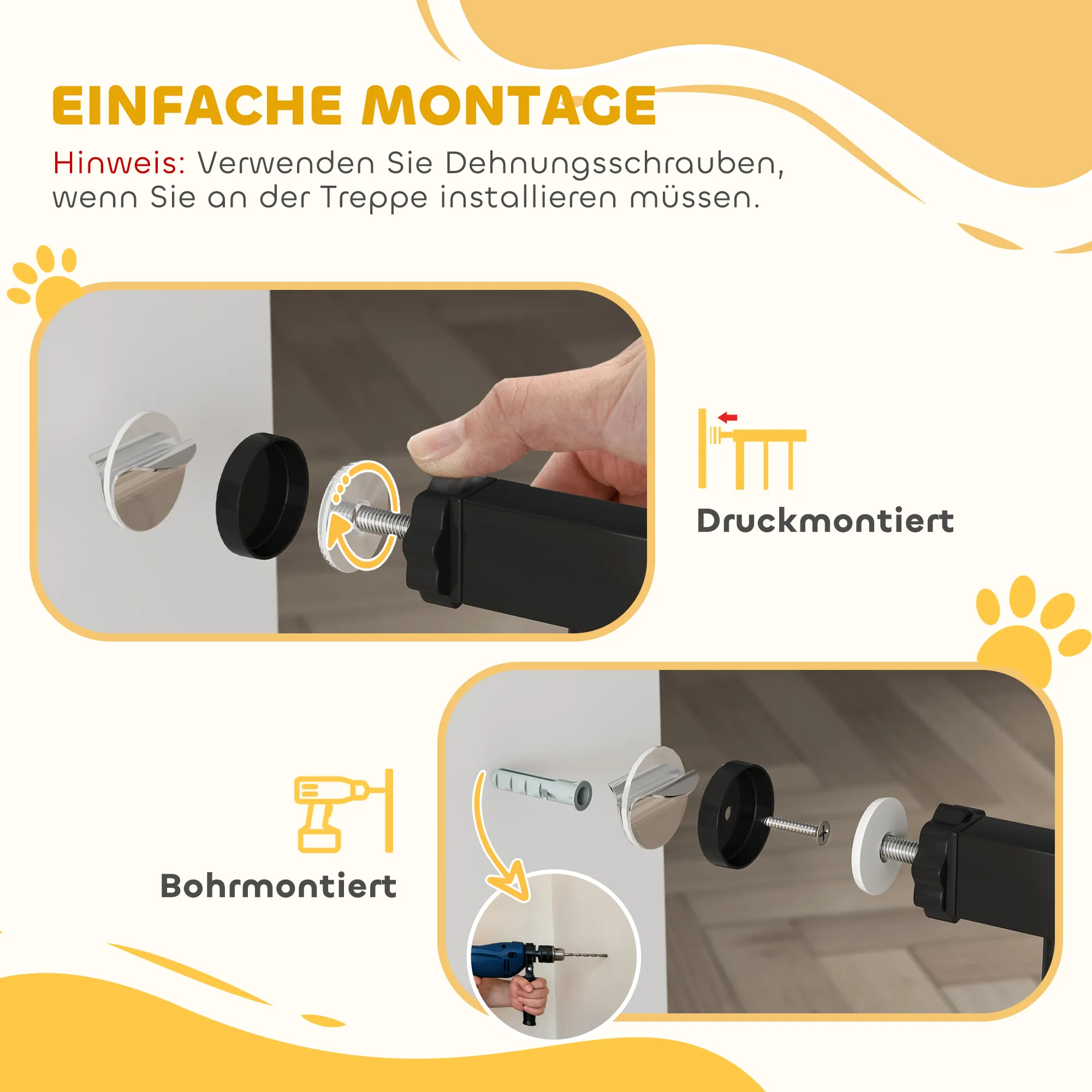 Hunde-Absperrgitter aus Stahl/ABS, verstellbar 75-95 cm, Schwarz