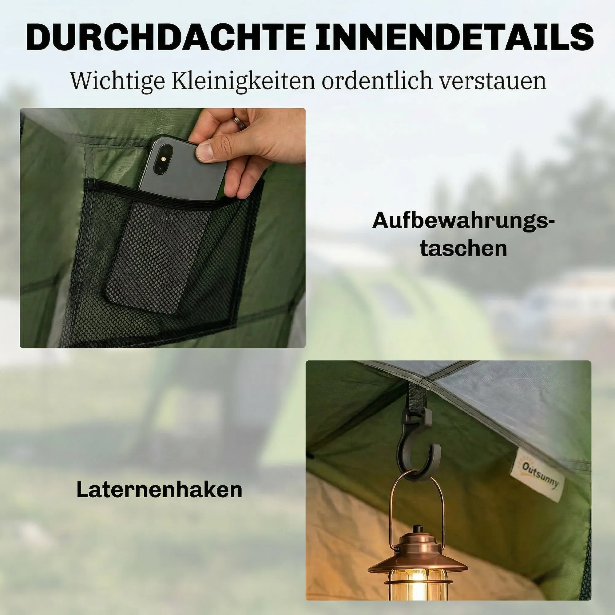 Zelt 4 Personen 460x260x190 cm Armeegrün-Schwarz-Grau