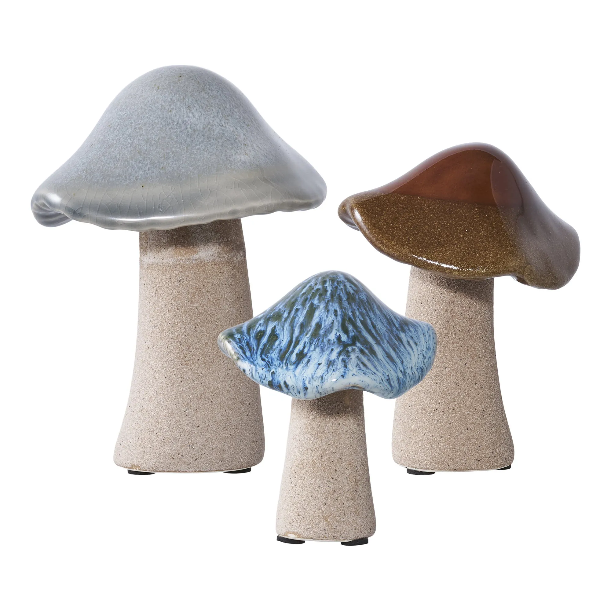 tinkaro Dekorationspilze Set aus Keramik 7,4/8,5/10,5 cm Grün Braun Blau