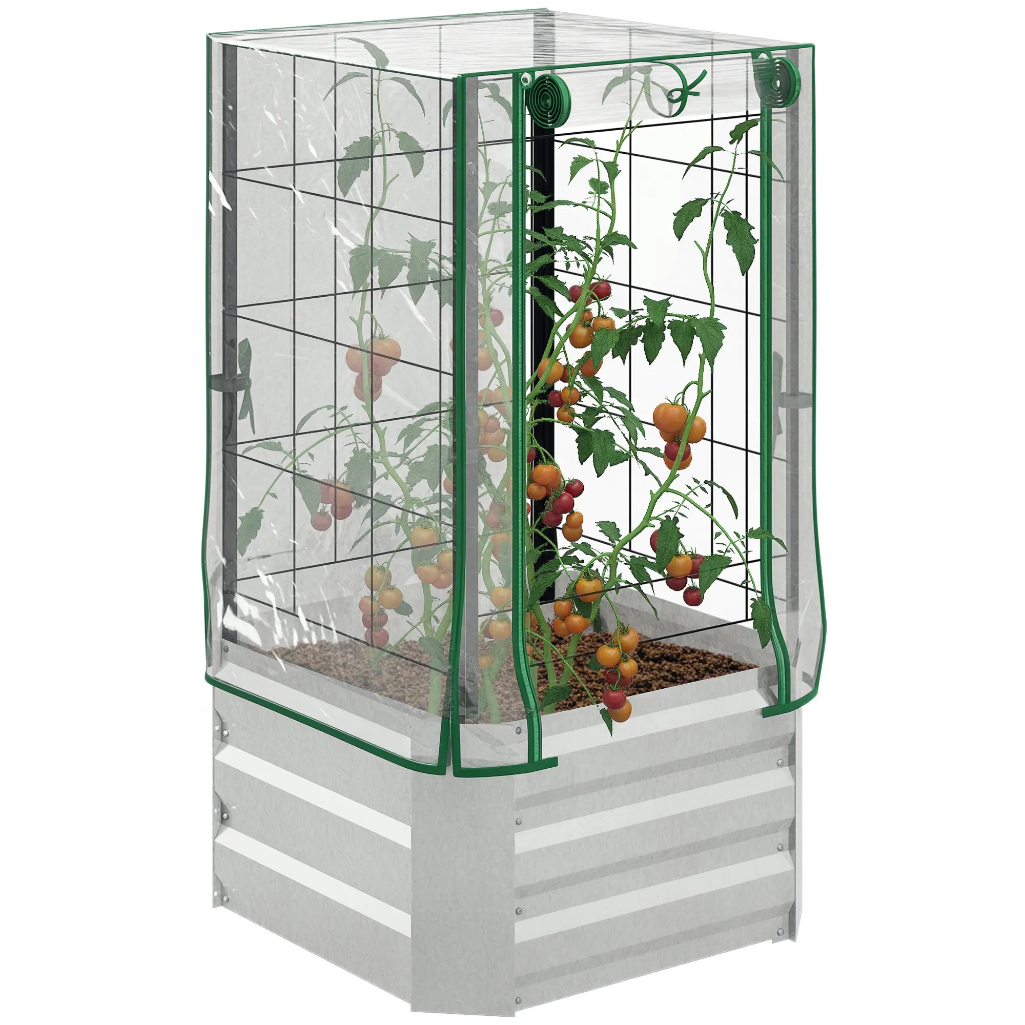 Pflanzkasten-Set 53L x 53B x 90H cm in Silber und Grün