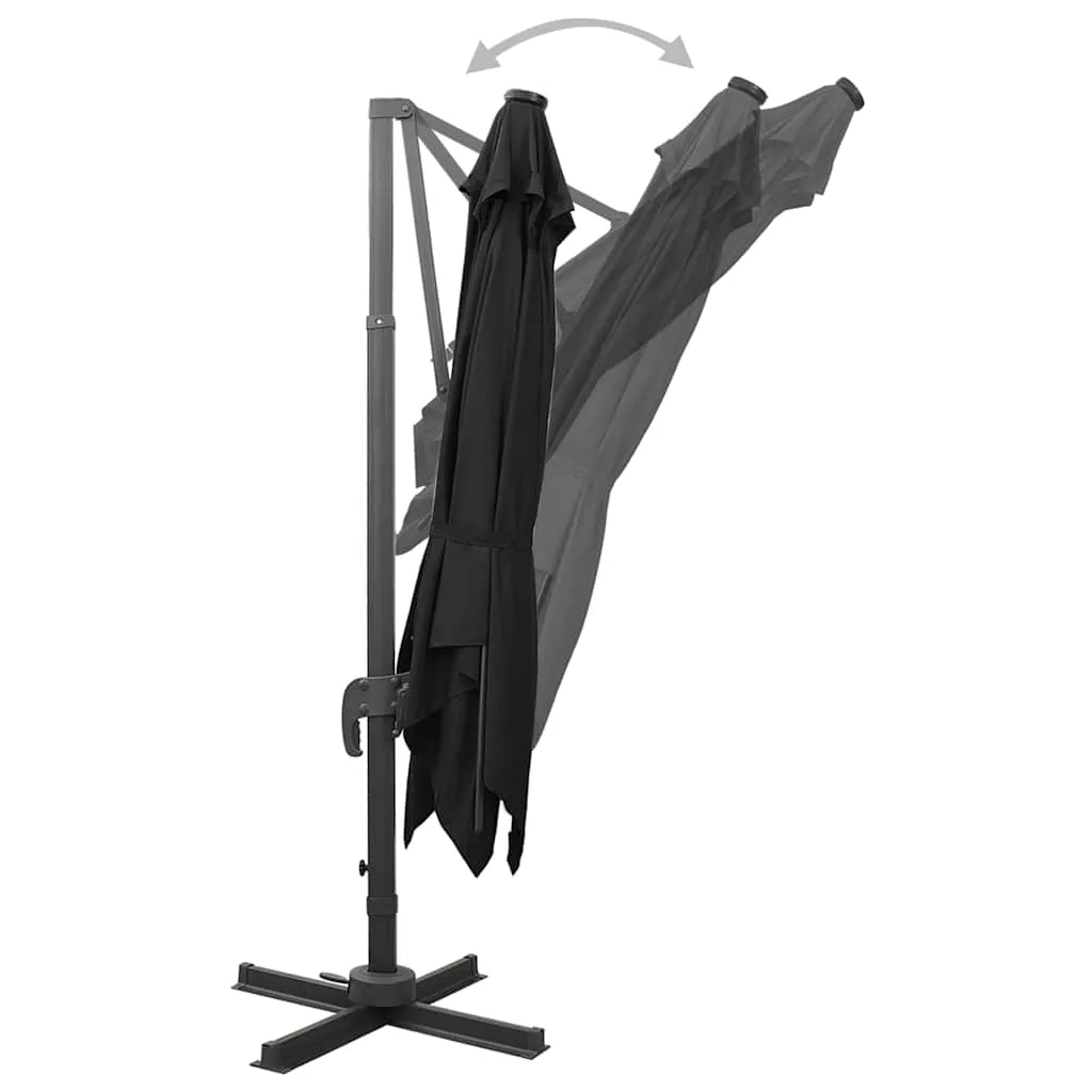 Eleganter Ampelschirm Schwarz 300 x 300 x 258 cm mit LED-Beleuchtung