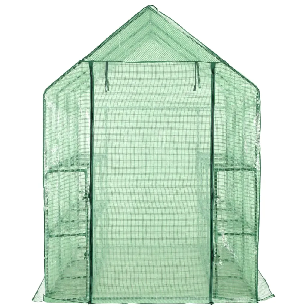 Begehbares Tunnelgewächshaus 143x214x196 cm Grün mit 12 Regalen