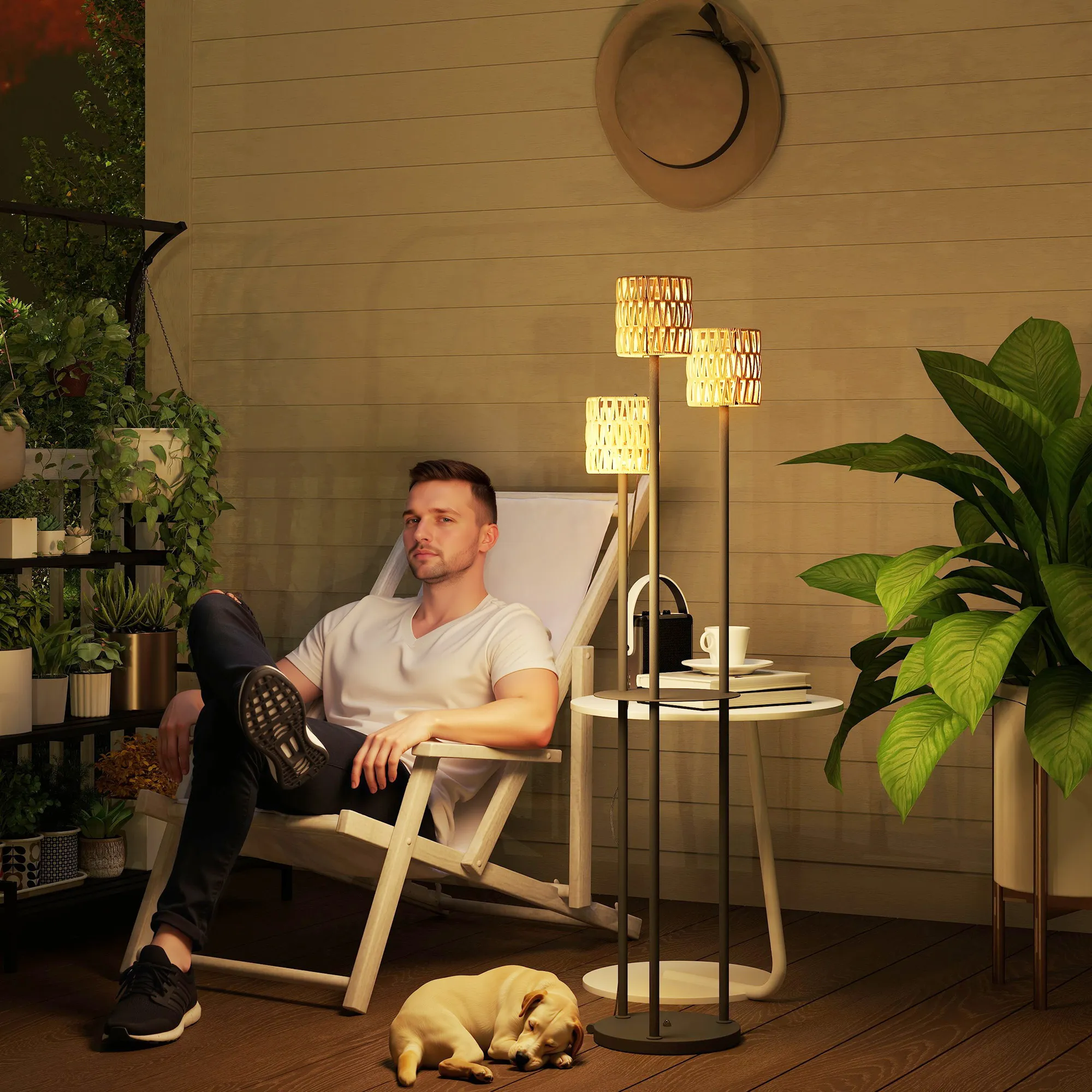 Solar Stehlampe Rattan Gartenleuchte Boho-Stil Ø37 x 144 cm Gelb