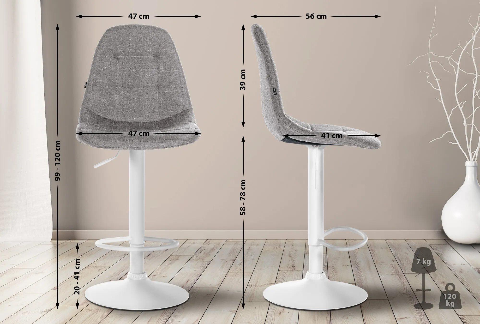 Barhocker Elmore 99-120x47x56 cm grau