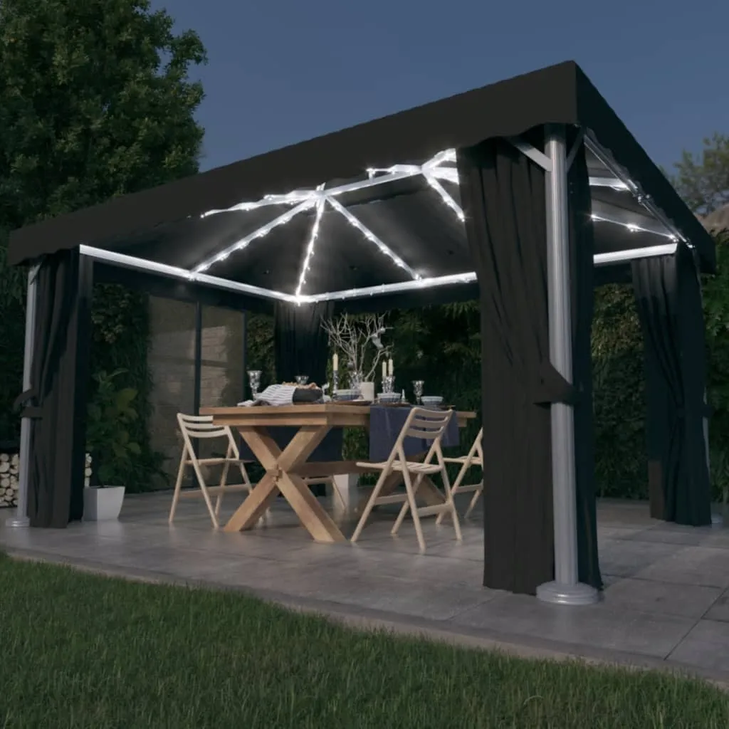 Stilvoller Pavillon 4x3 m Anthrazit mit Doppeldach und Solar-Lichterkette