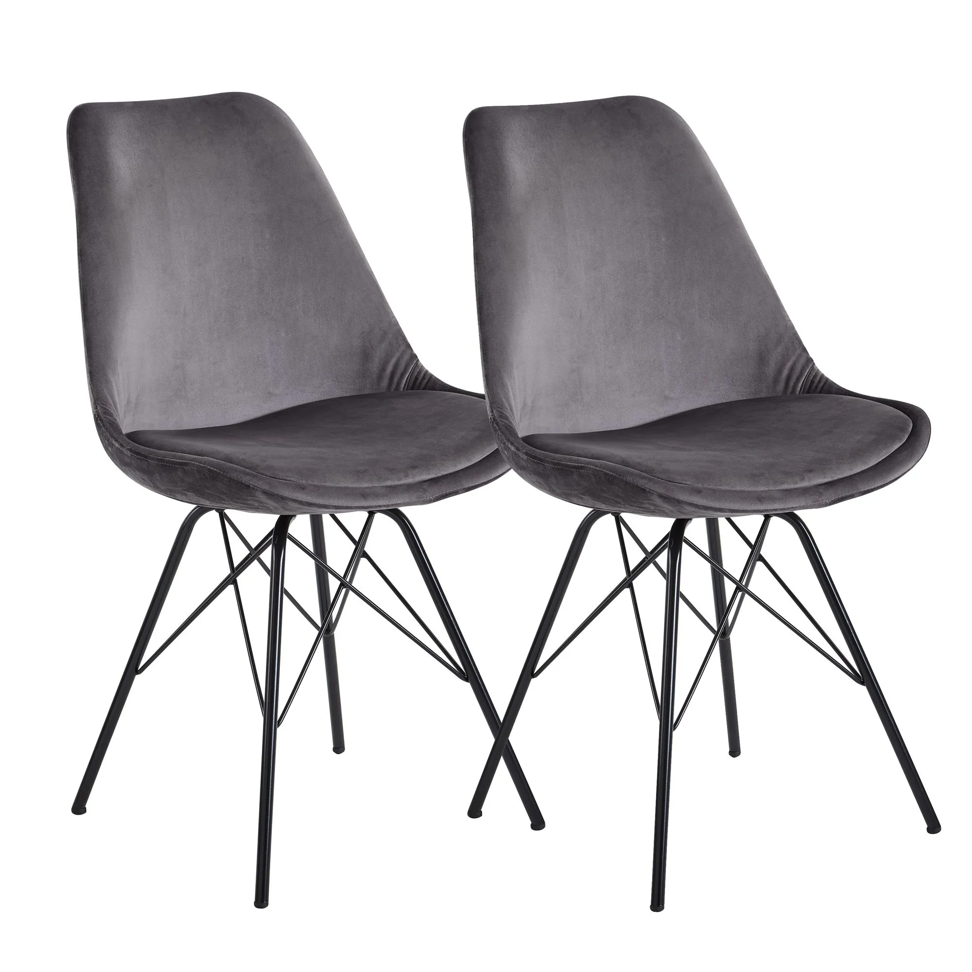 Wohnling Esszimmerstuhl 2er Set Samt Grau Küchenstuhl mit schwarzen Beinen Wohnling Esszimmerstuhl 2er Set Samt Grau Küchenstuhl mit schwarzen Beinen