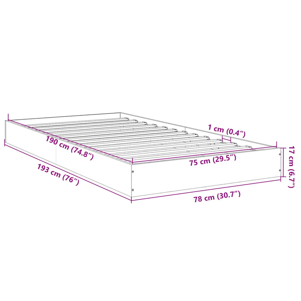 Bettgestell Räuchereiche 193x78x17 cm aus Holzwerkstoff