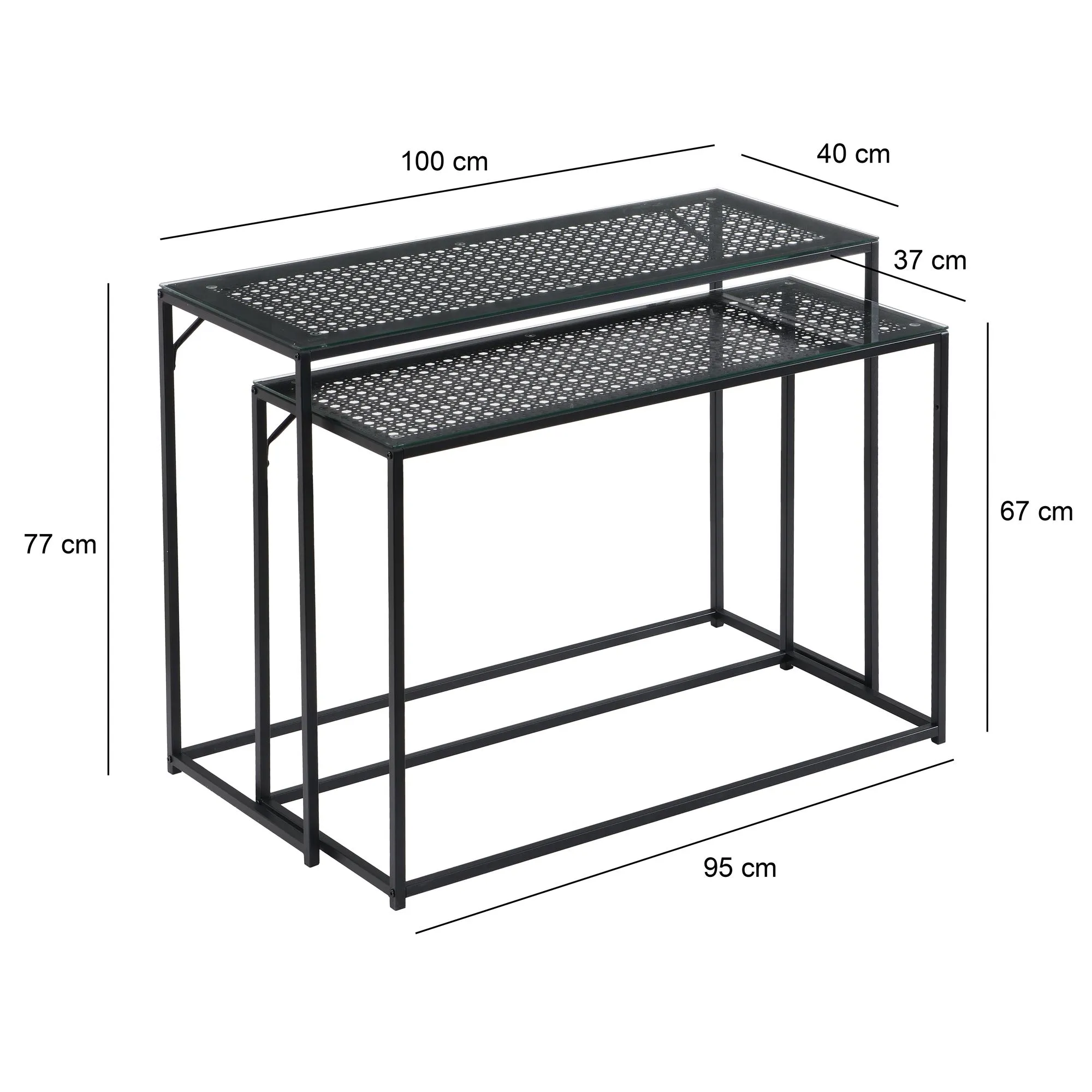 Konsolentisch Set 2er Schwarz Metall mit Glasplatte