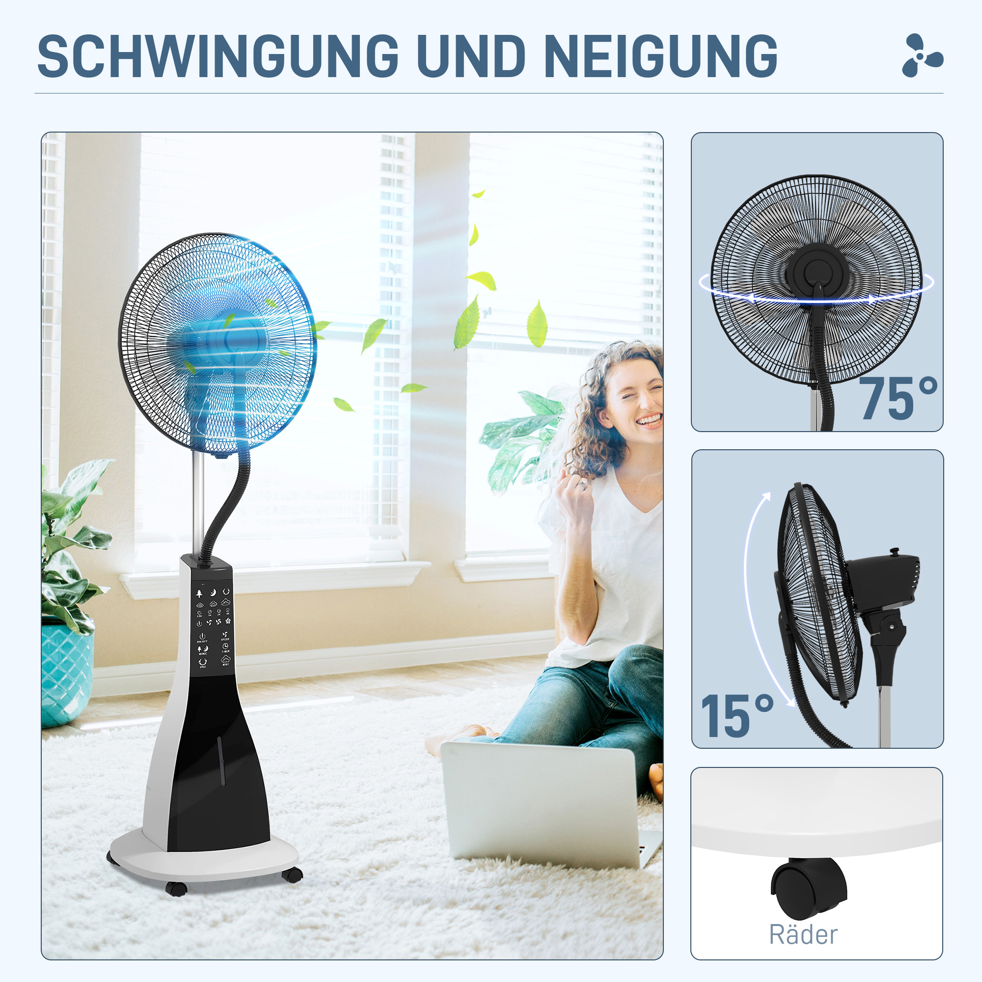 Ventilator mit Sprühnebel 44,5L x 38,5B x 120H cm Weiß+Schwarz