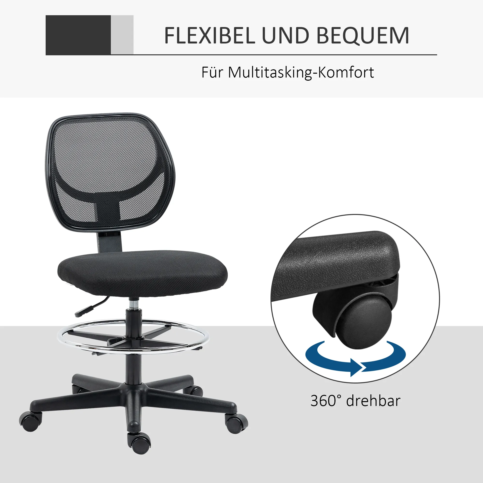Ergonomischer Bürostuhl Schwarz 59B x 61T x 93-113H cm
