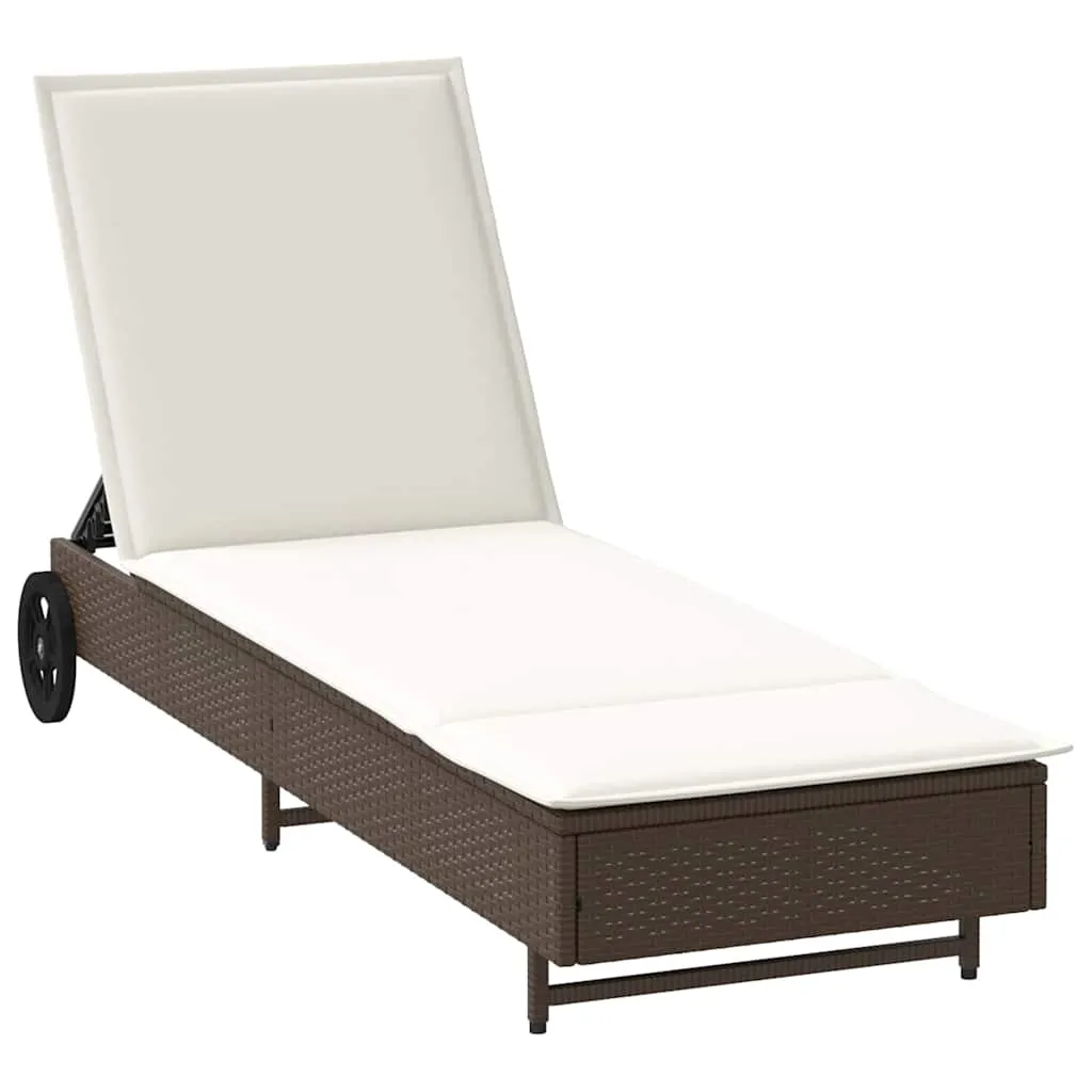 Sonnenliege mit Rollen 55x200x25,5 cm Braun PE-Rattan & Stahl
