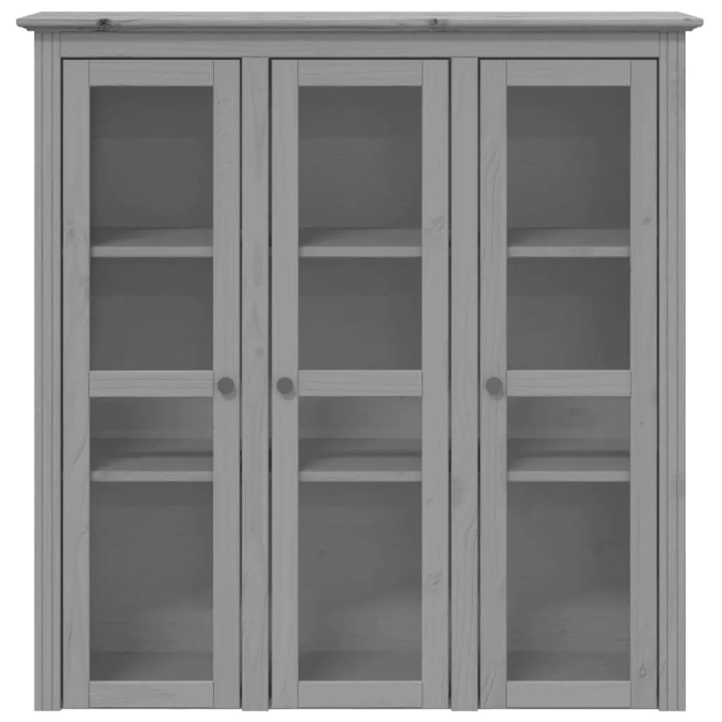 Vitrinenschrank mit Glastüren BODO Grau Massivholz Kiefer