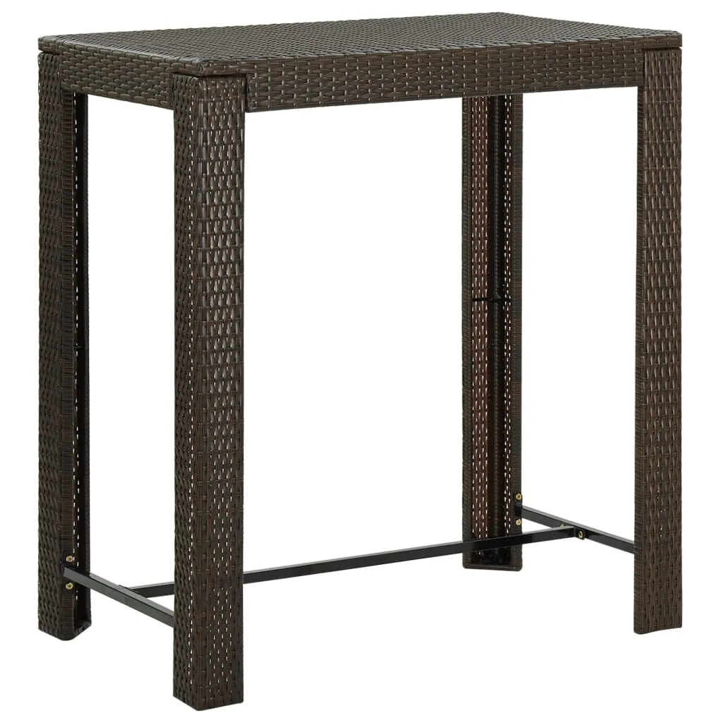 Brauner Bartisch aus PE-Rattan mit pulverbeschichtetem Stahlgestell, 100x60,5x110,5 cm