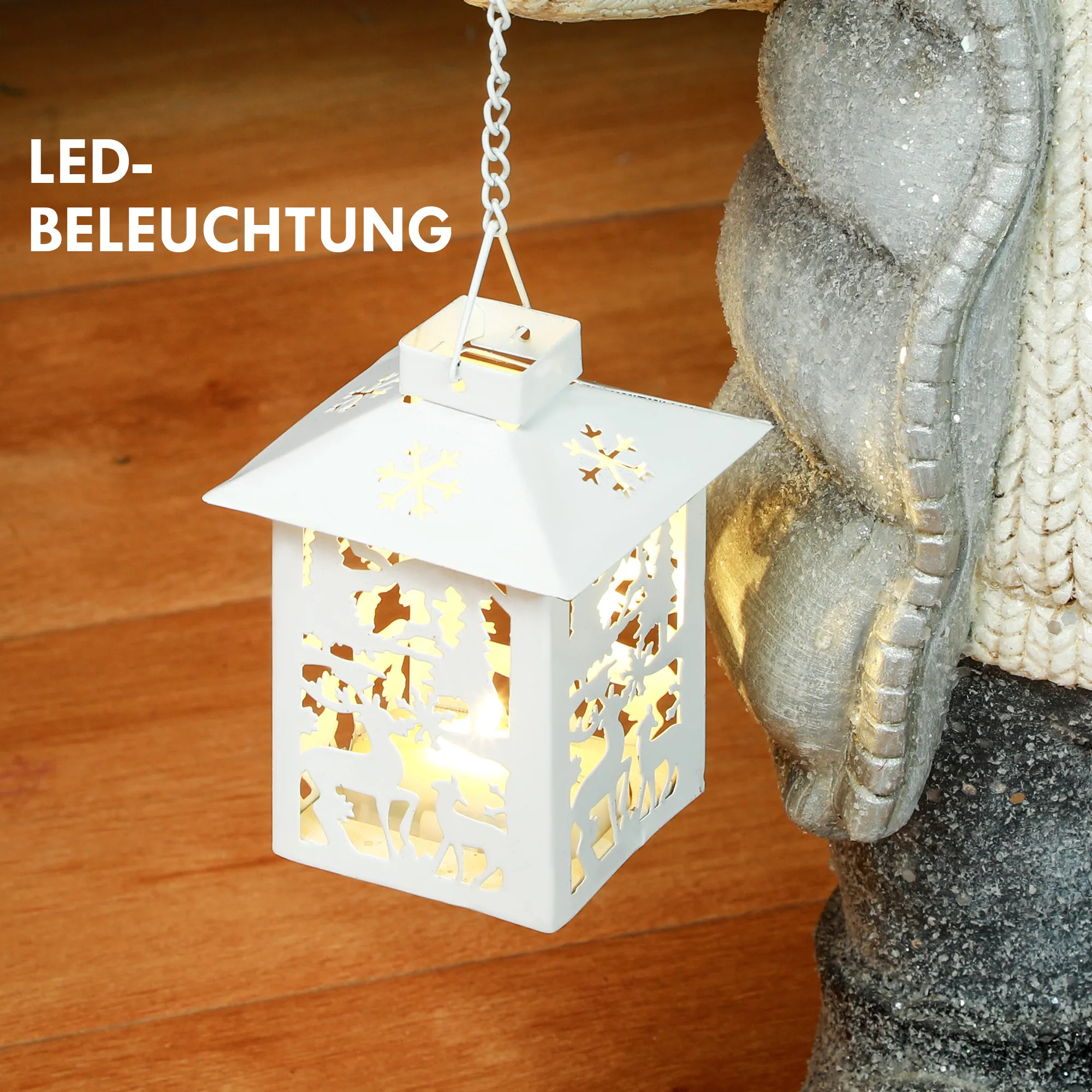 Weihnachtsdeko, Rentier mit Laterne, LED, batteriebetrieben, 25,5 x 19,5 x 52 cm