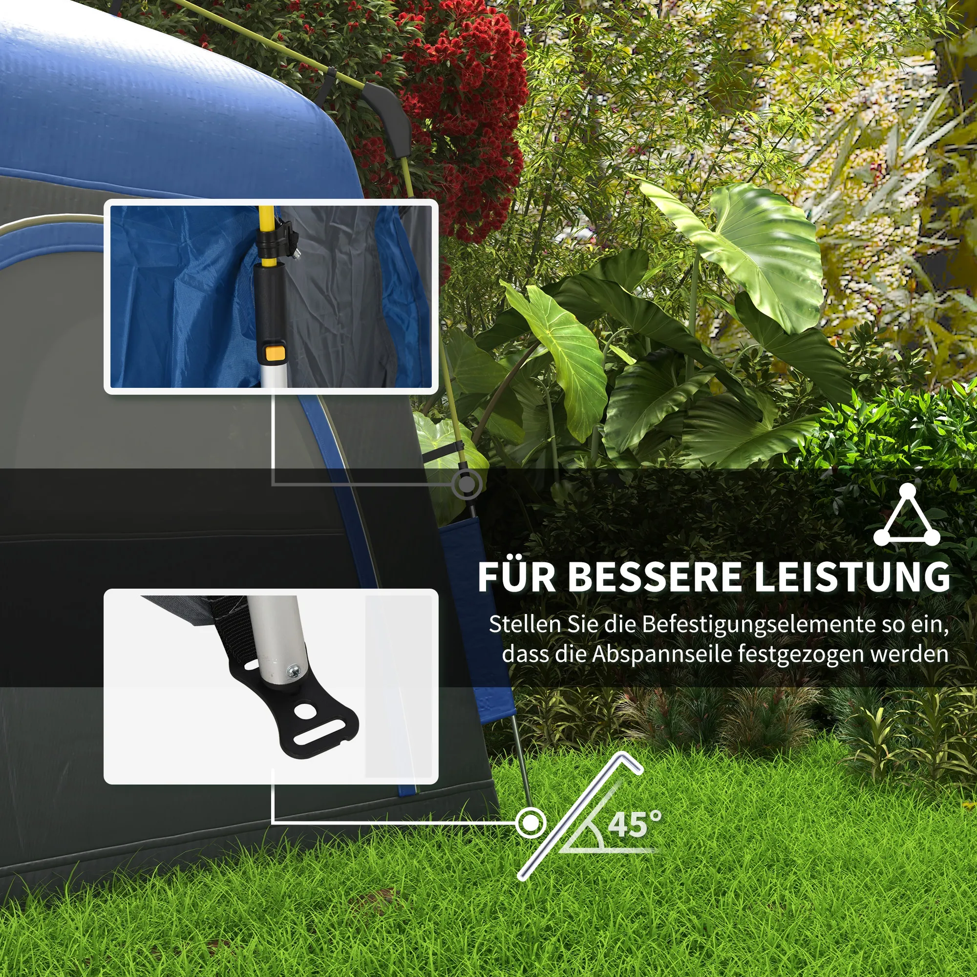 Pop Up Kuppelzelt für 3 Personen leicht, stabil wasserdicht UV 50+ mit Haken Tür Fenster, Bodenplane